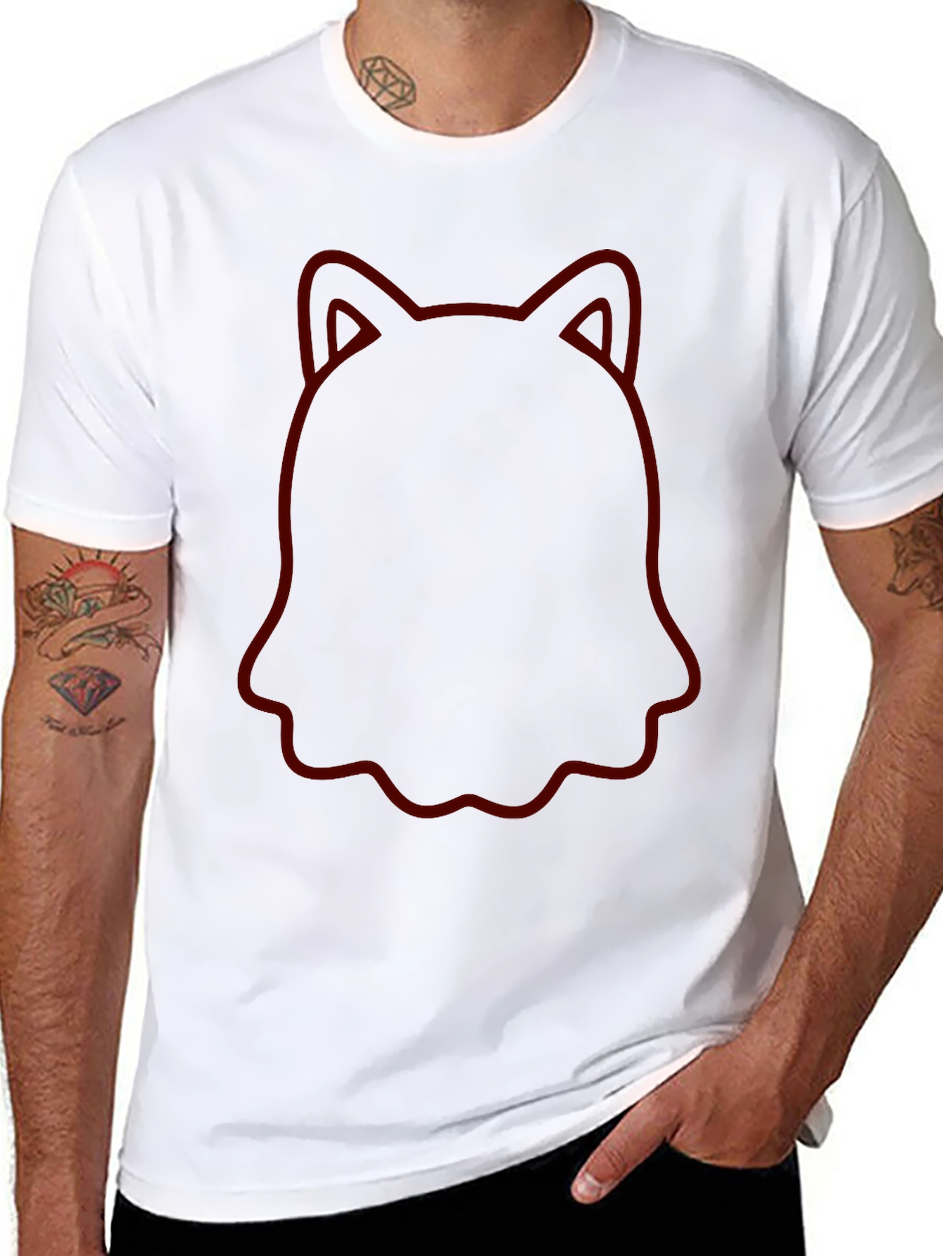 Unique Cat Outline Black T-Shirt