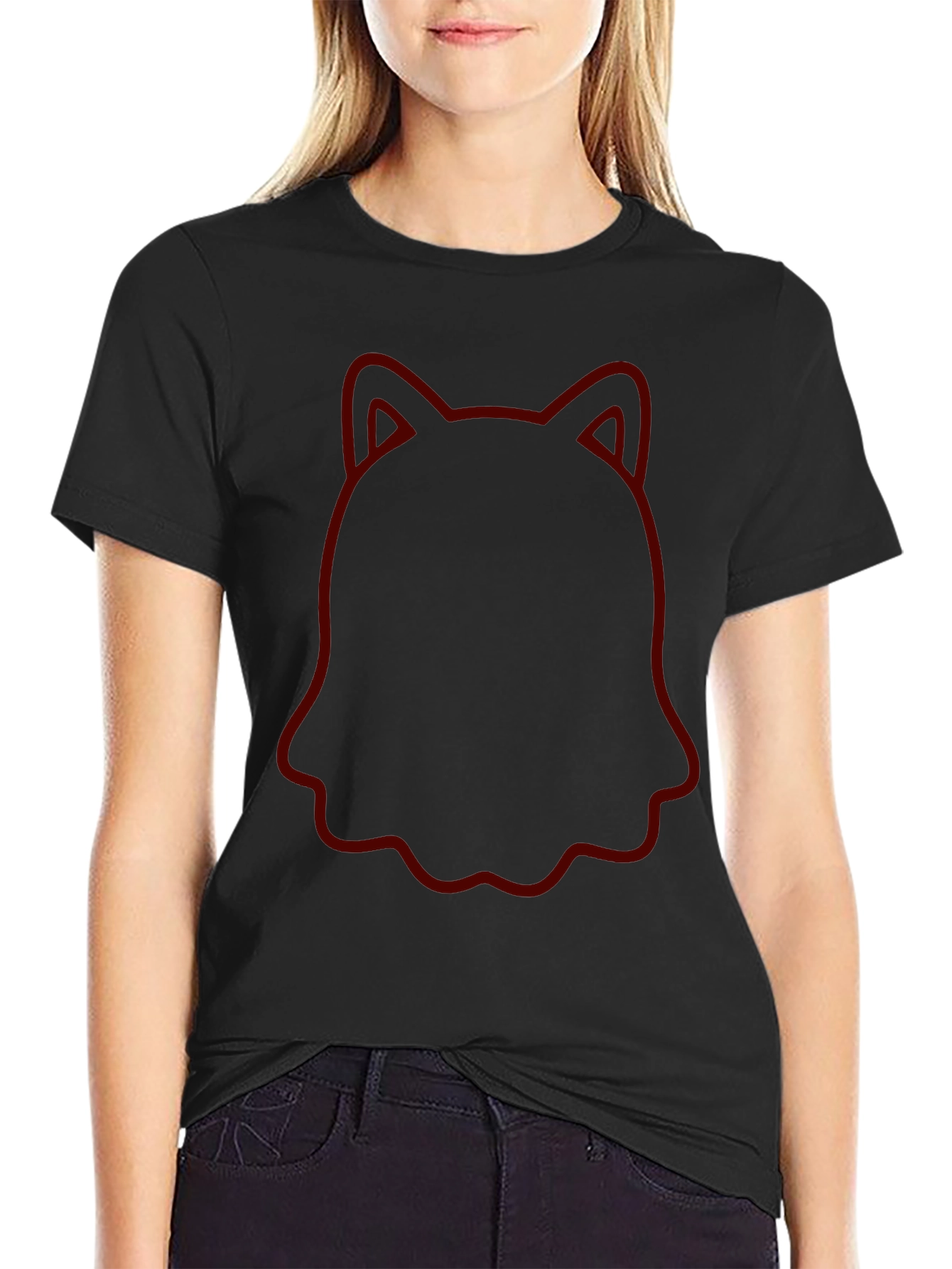 Unique Cat Outline Black T-Shirt