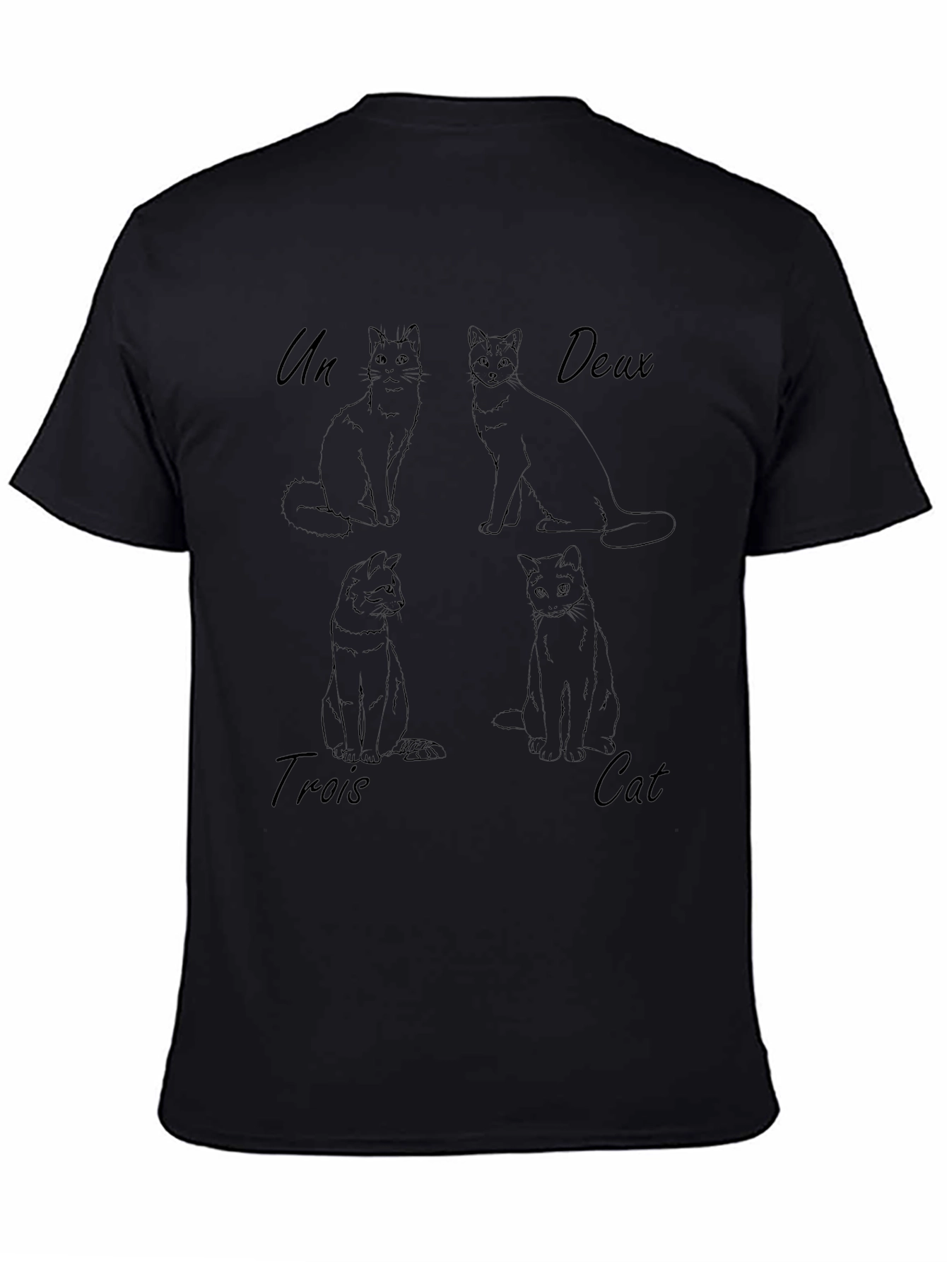 Cat Number French Line Art Black T-Shirt