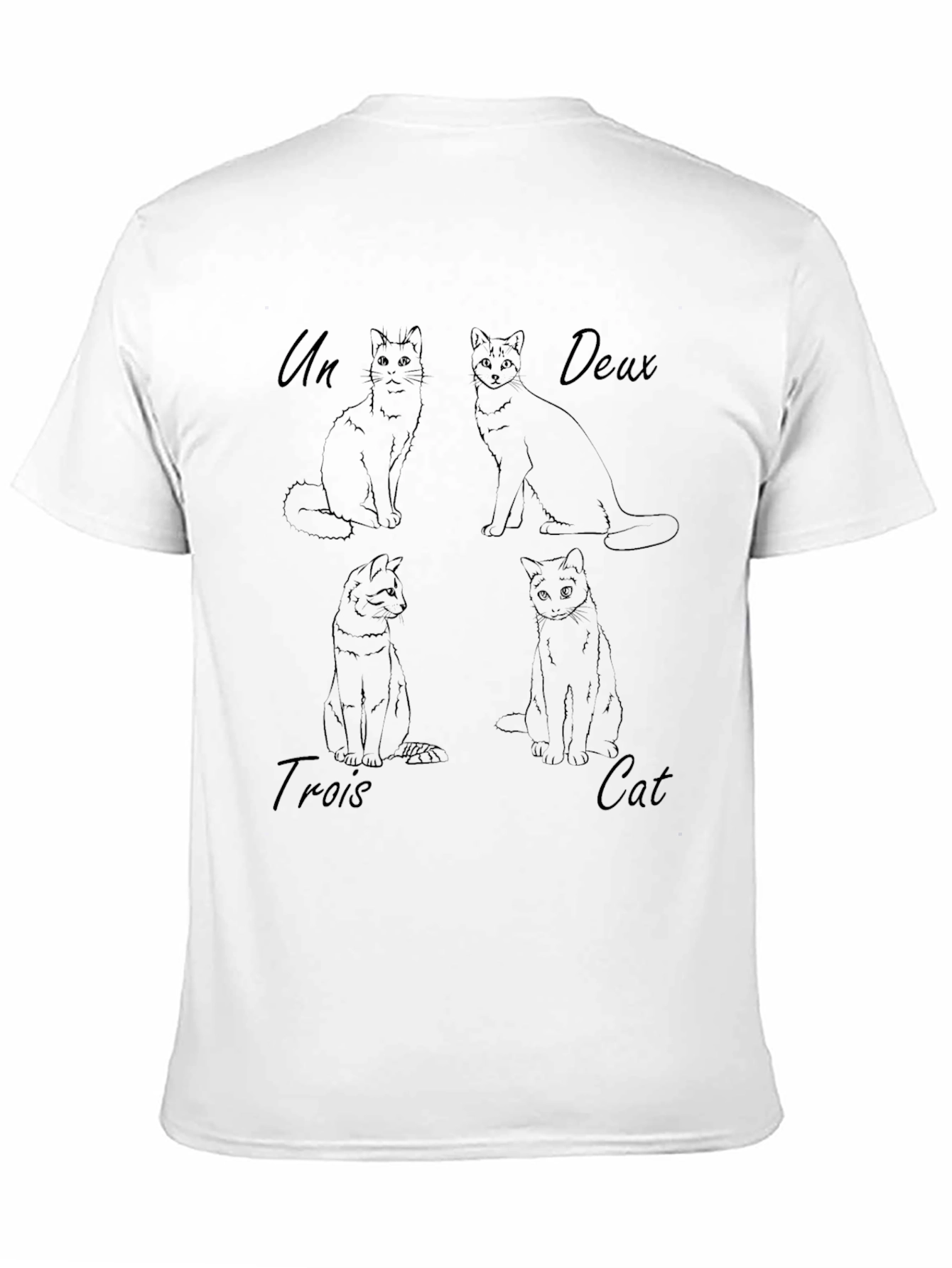 Cat Number French Line Art Black T-Shirt