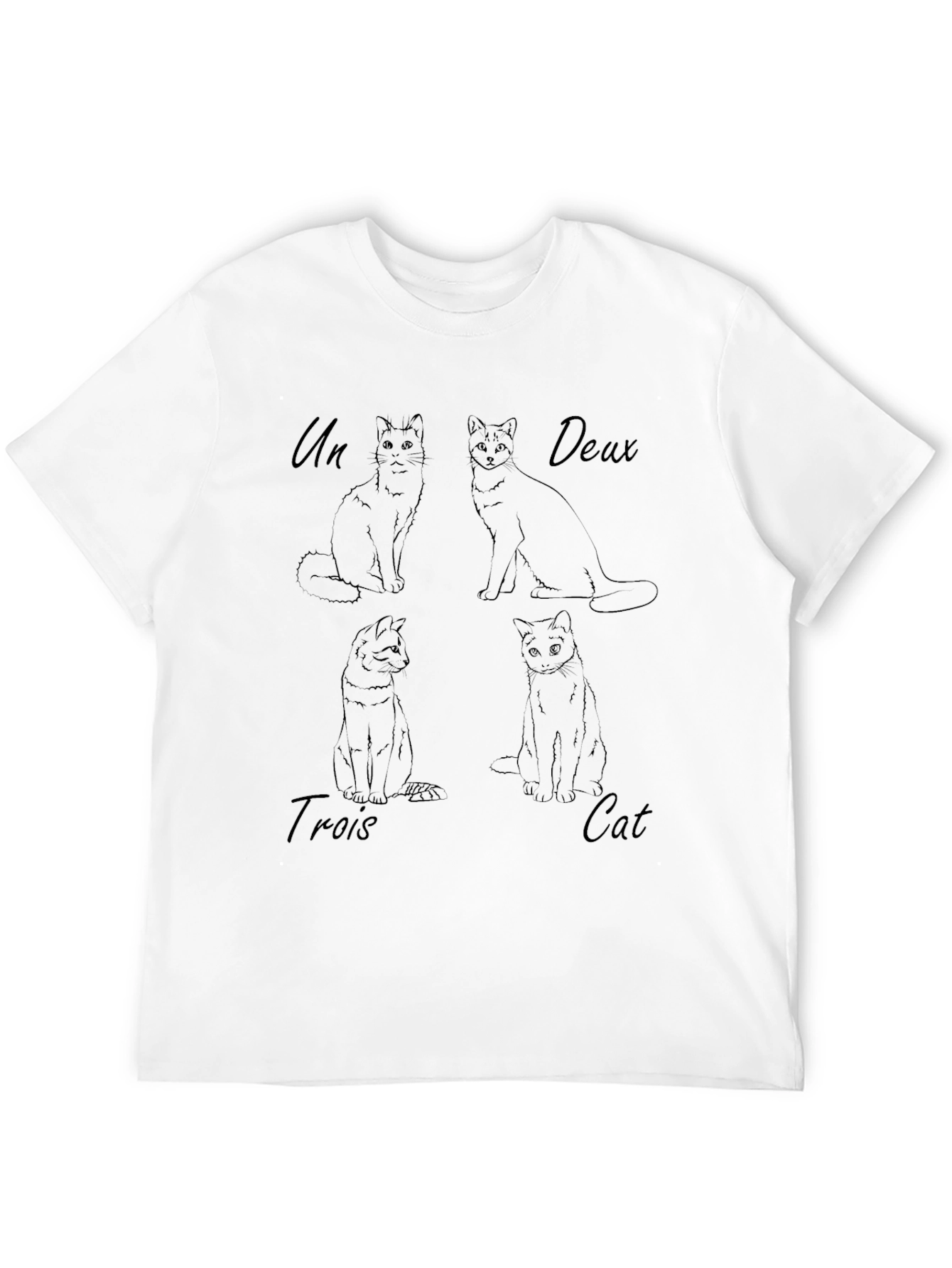 Cat Number French Line Art Black T-Shirt