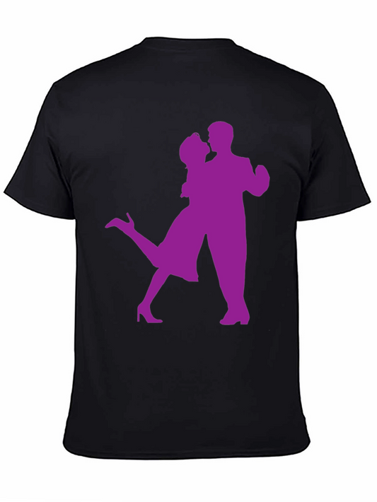 Dancing Couple Graphic Tee - Stylish Purple Print on Black T-Shirt