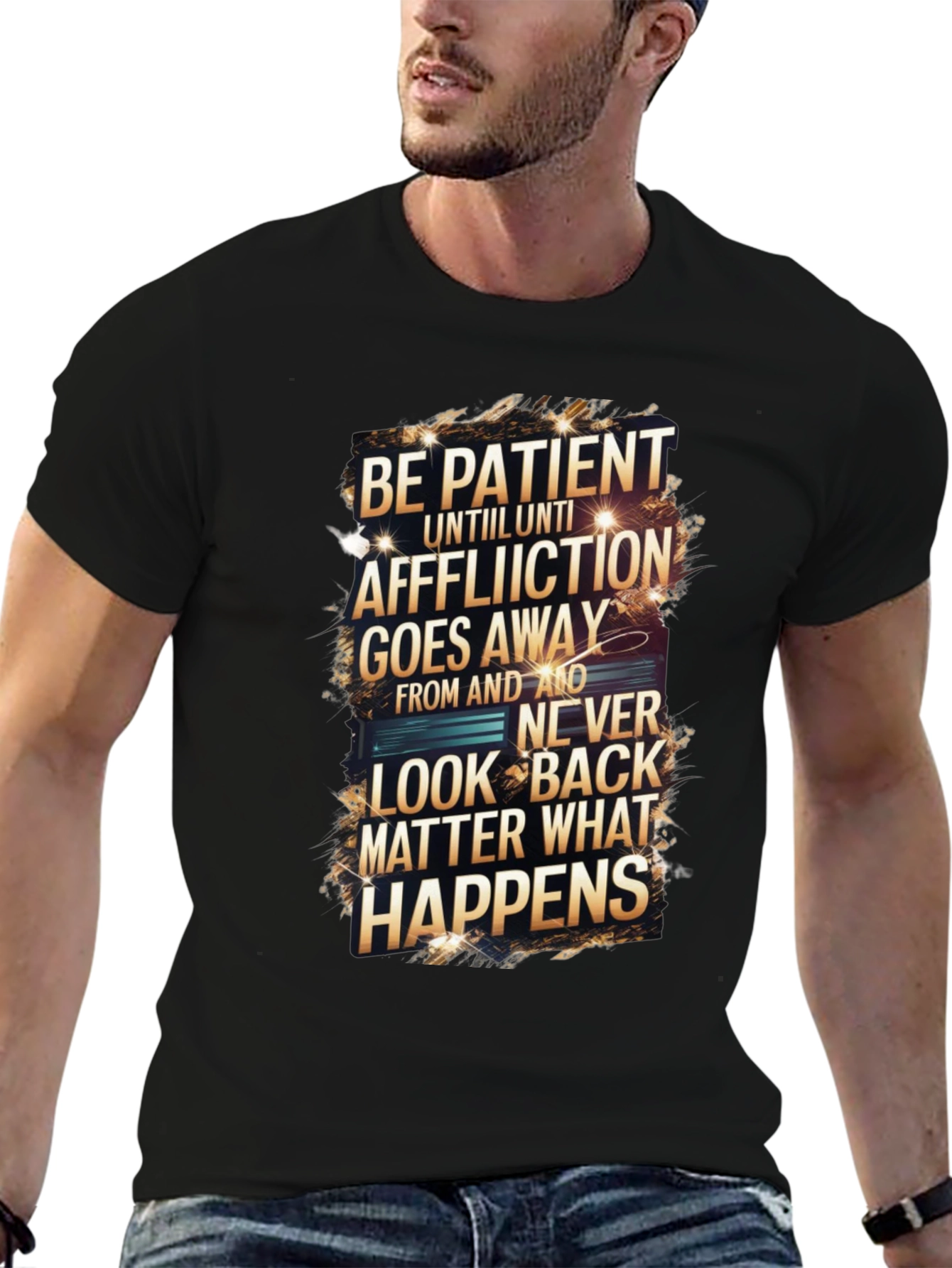 Be Patient Graphic Print Black T-Shirt