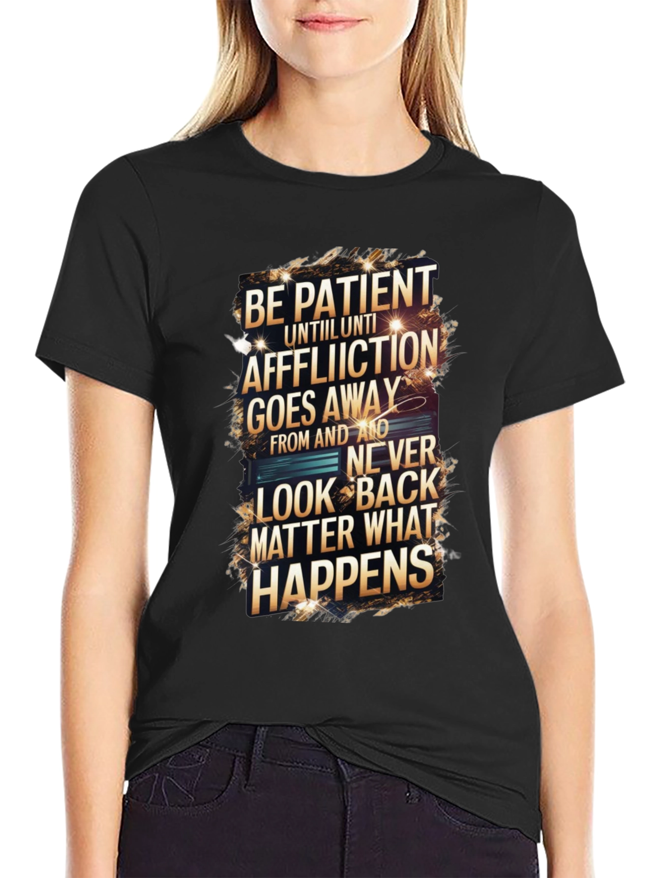 Be Patient Graphic Print Black T-Shirt