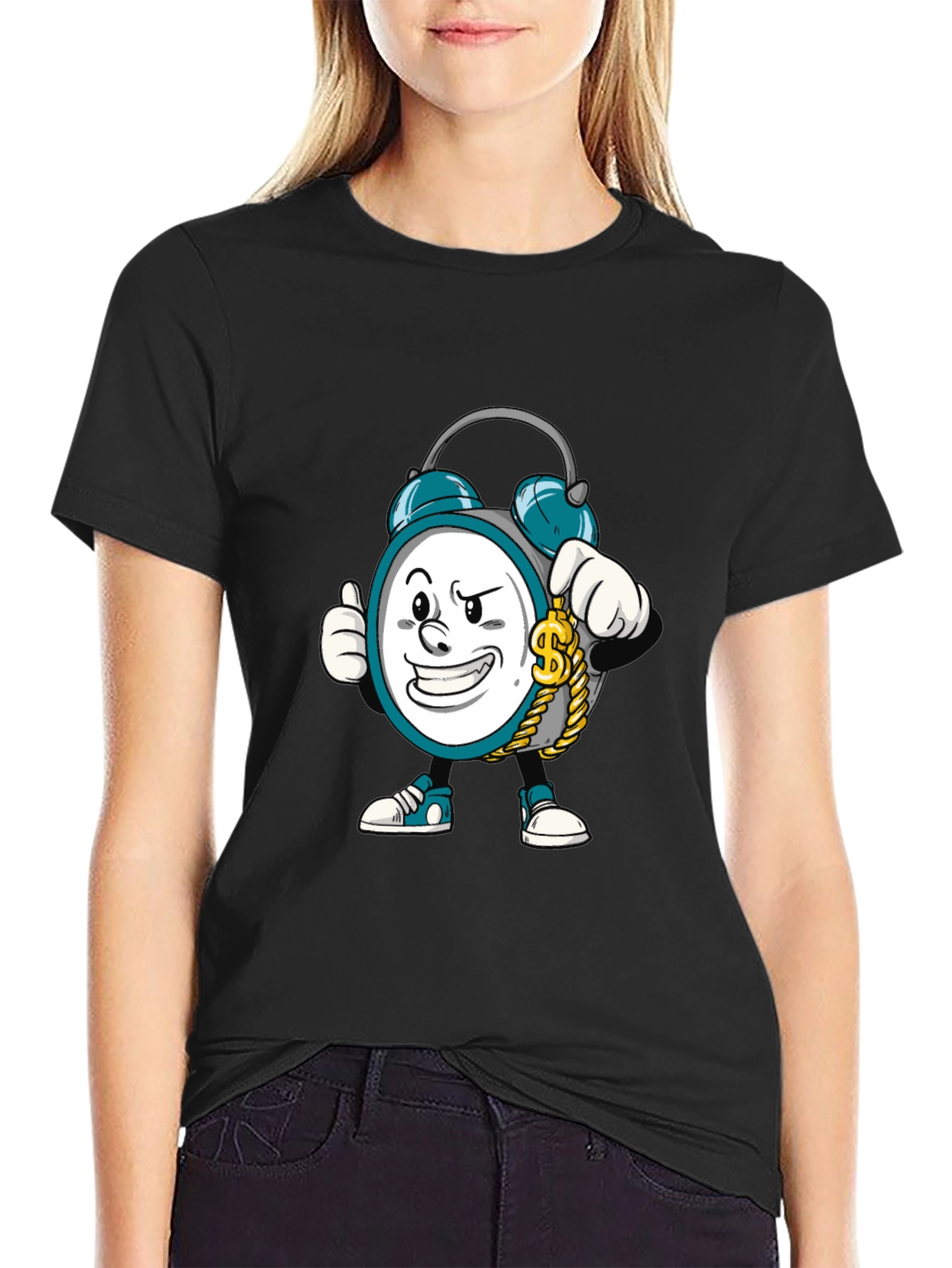 Cartoon Clock Graphic Tee - Time is Money