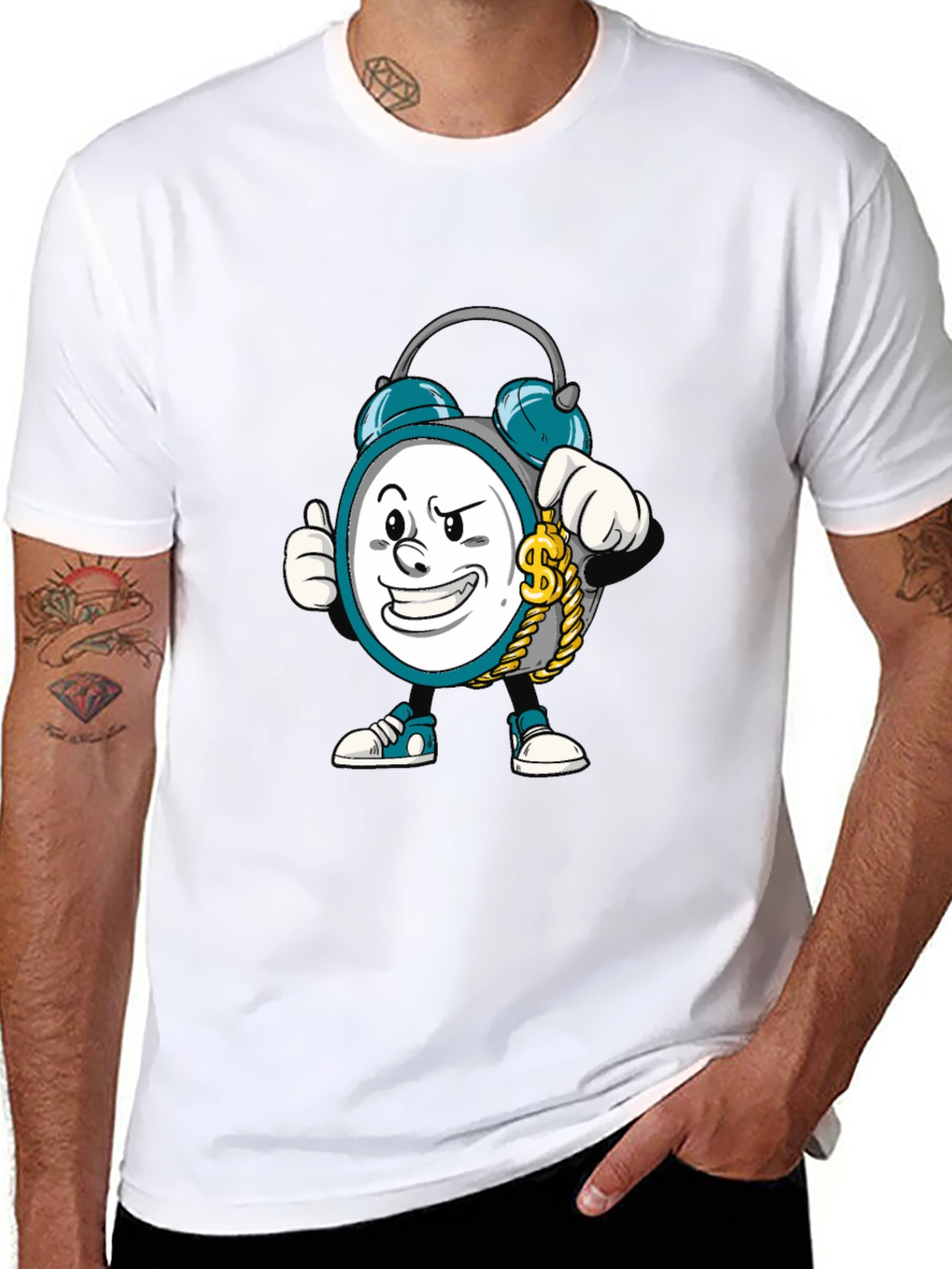 Cartoon Clock Graphic Tee - Time is Money