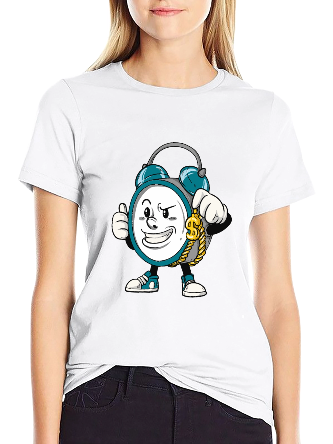 Cartoon Clock Graphic Tee - Time is Money