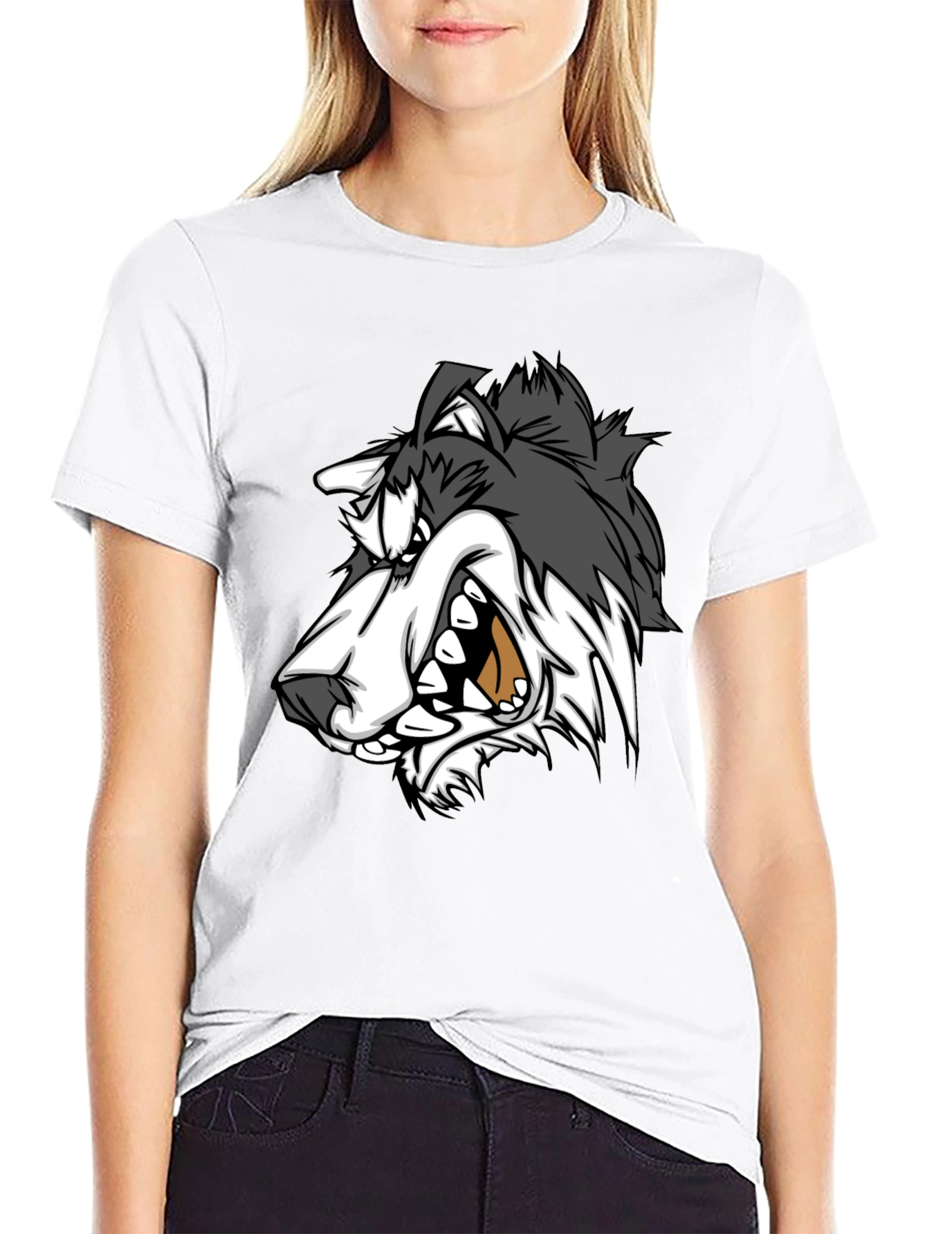 Angry Wolf Graphic Black T-Shirt