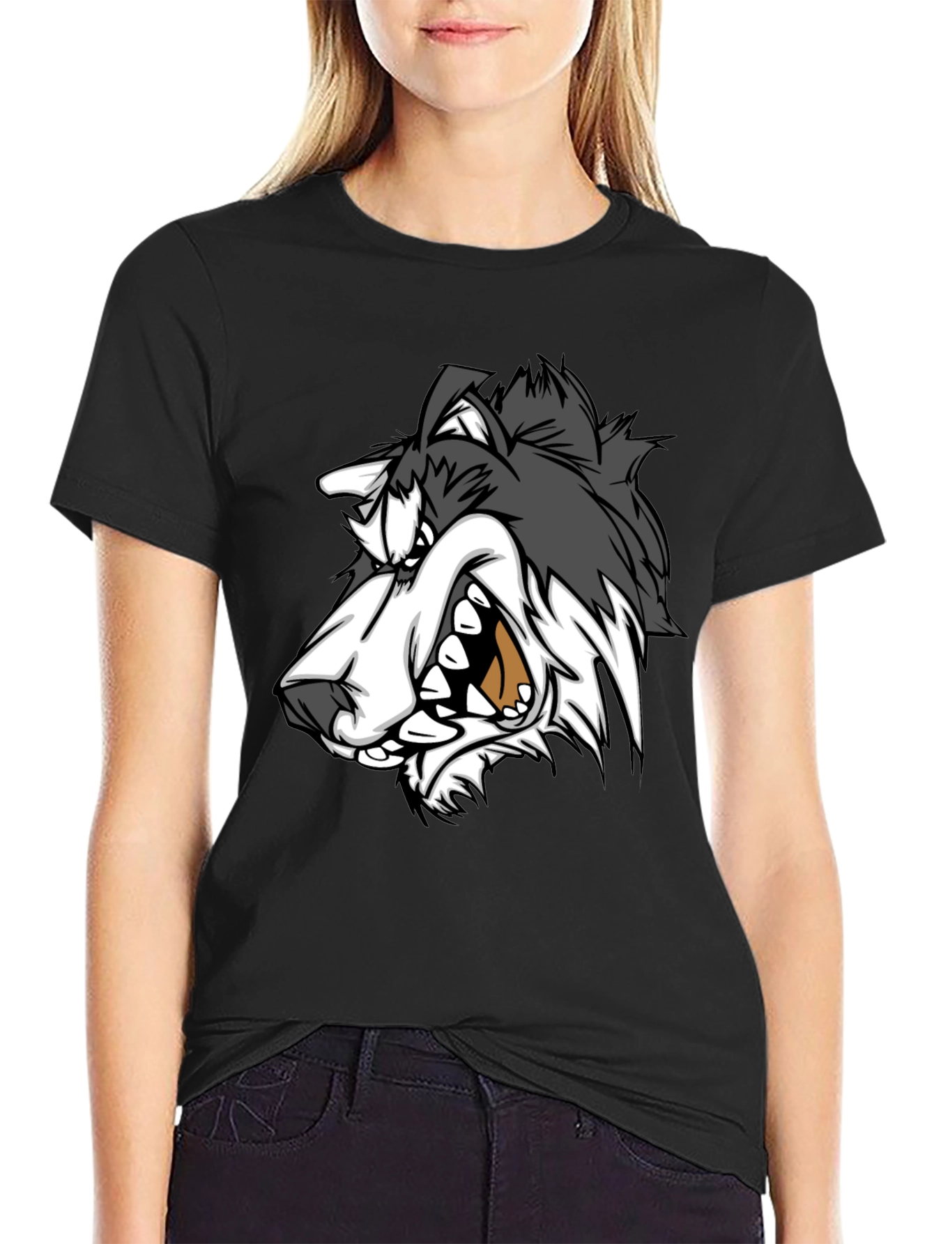 Angry Wolf Graphic Black T-Shirt