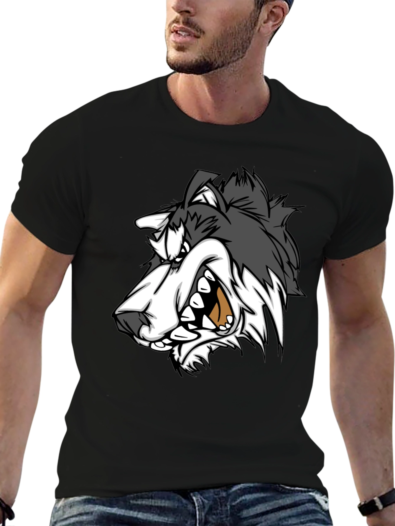 Angry Wolf Graphic Black T-Shirt