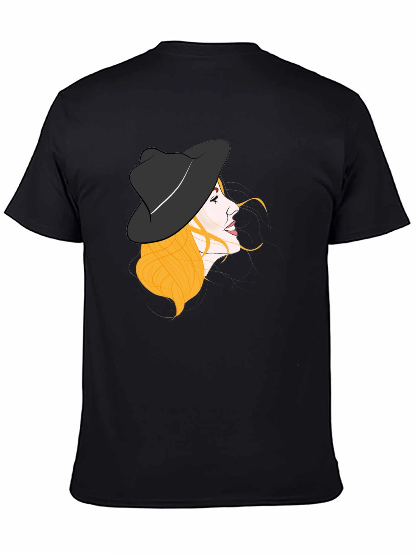 Stylish Woman Hat Graphic Black Tee
