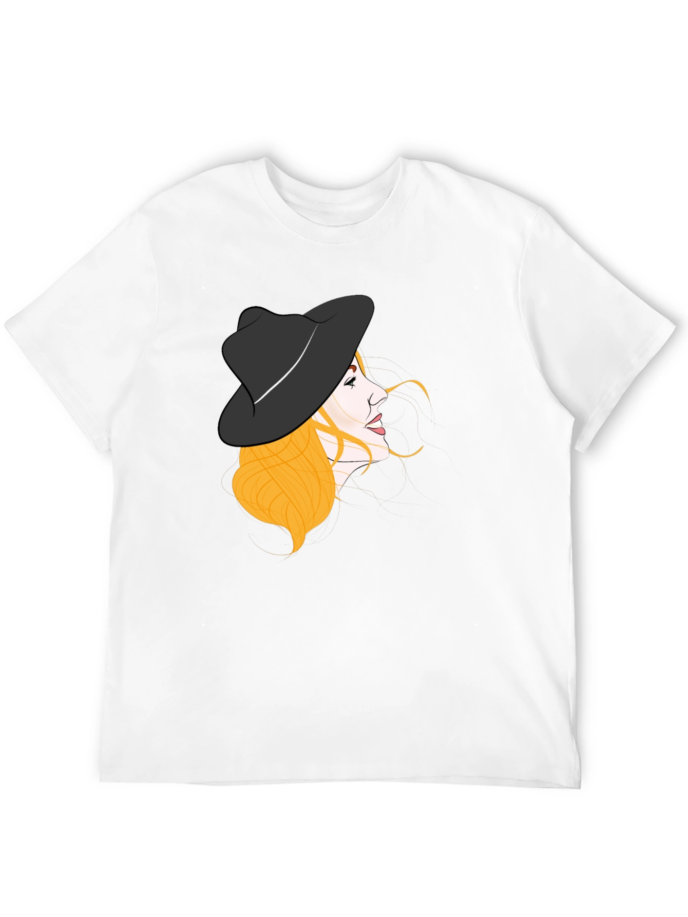 Stylish Woman Hat Graphic Black Tee