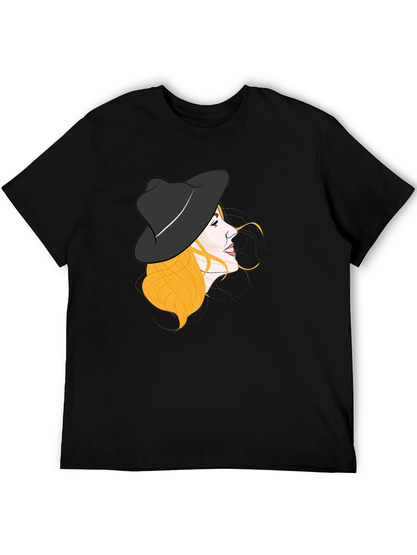 Stylish Woman Hat Graphic Black Tee