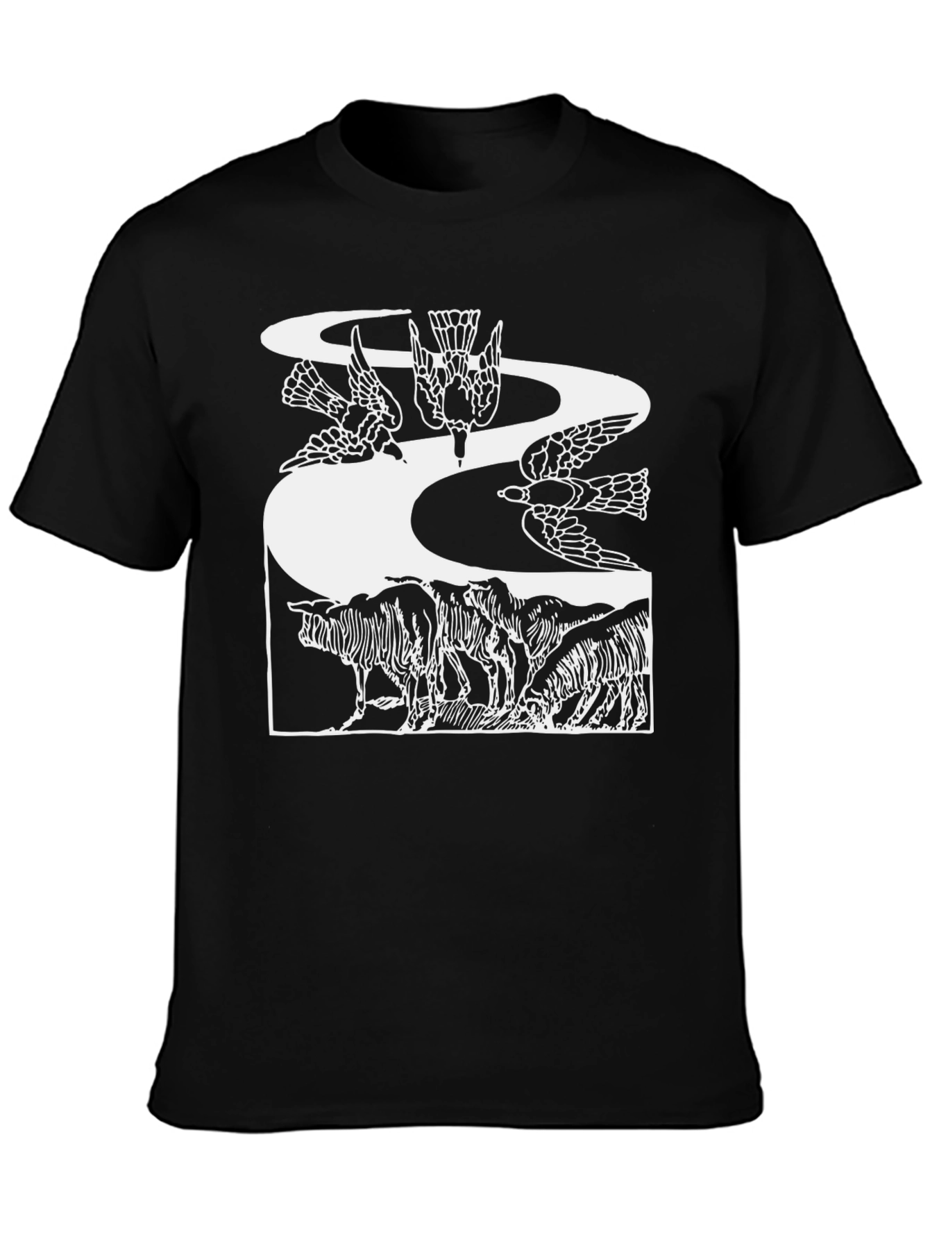 Artistic Graphic Tee - Birds & Wildlife Design
