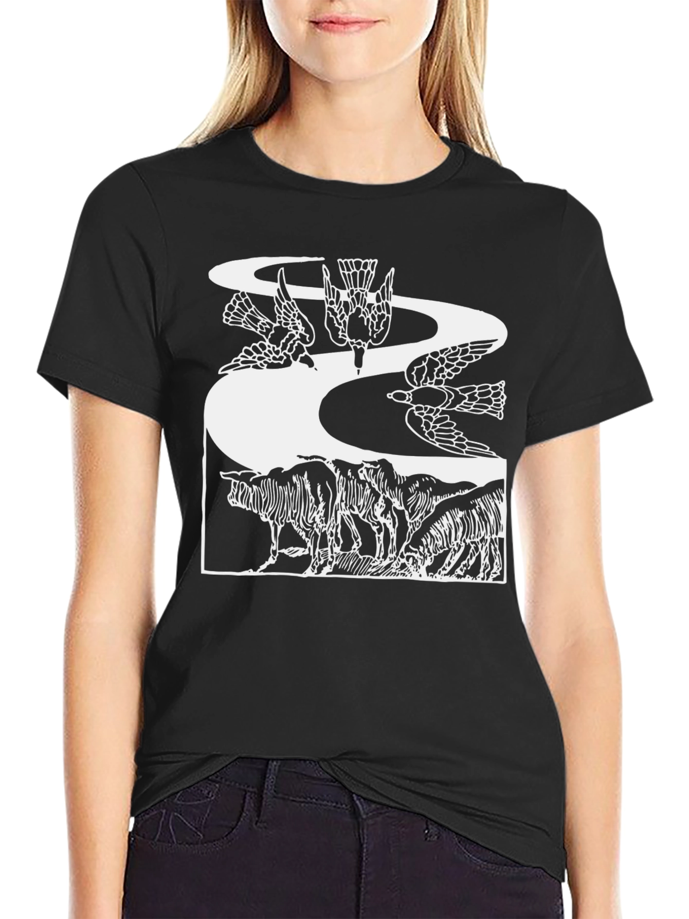 Artistic Graphic Tee - Birds & Wildlife Design