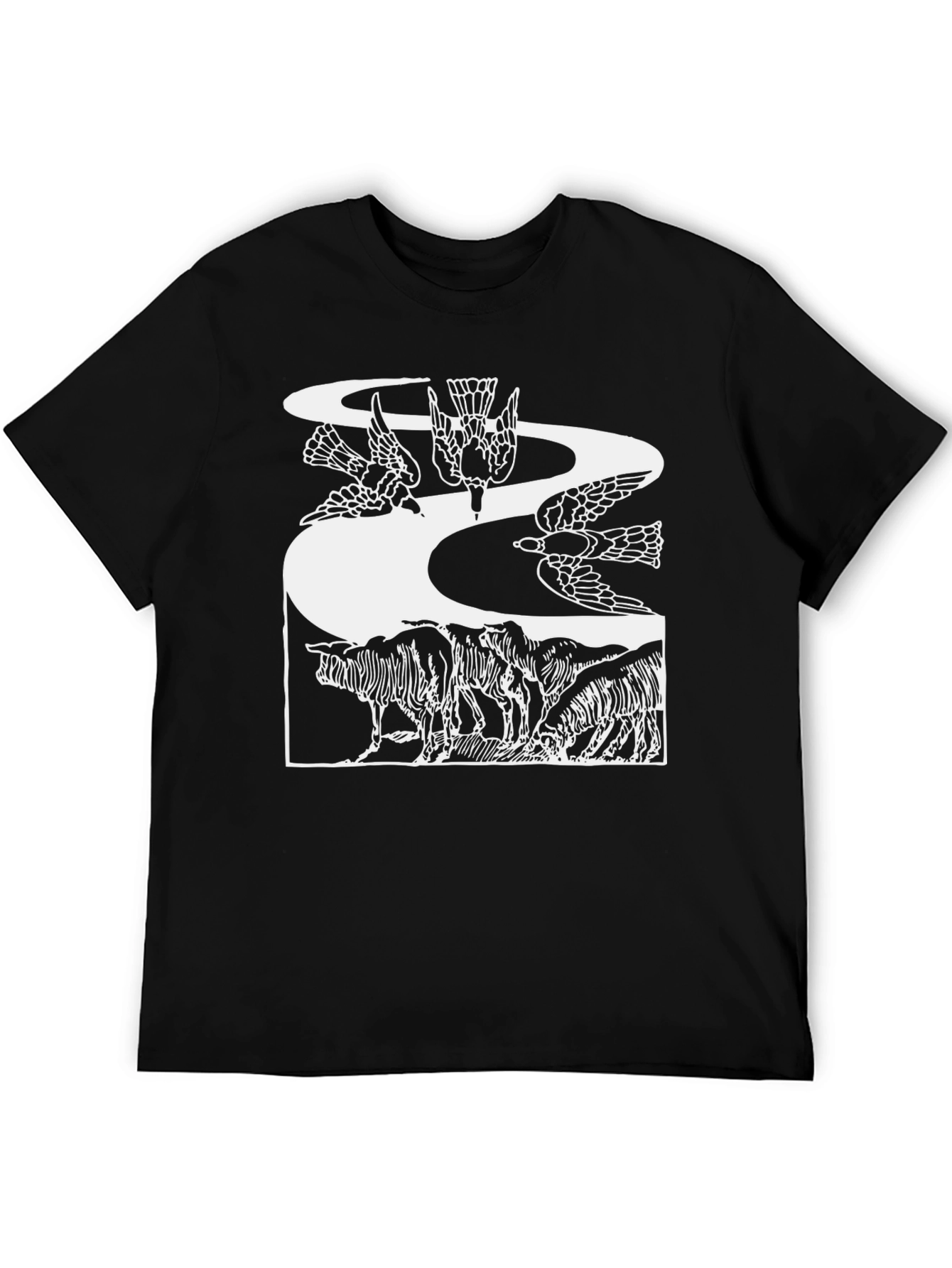 Artistic Graphic Tee - Birds & Wildlife Design