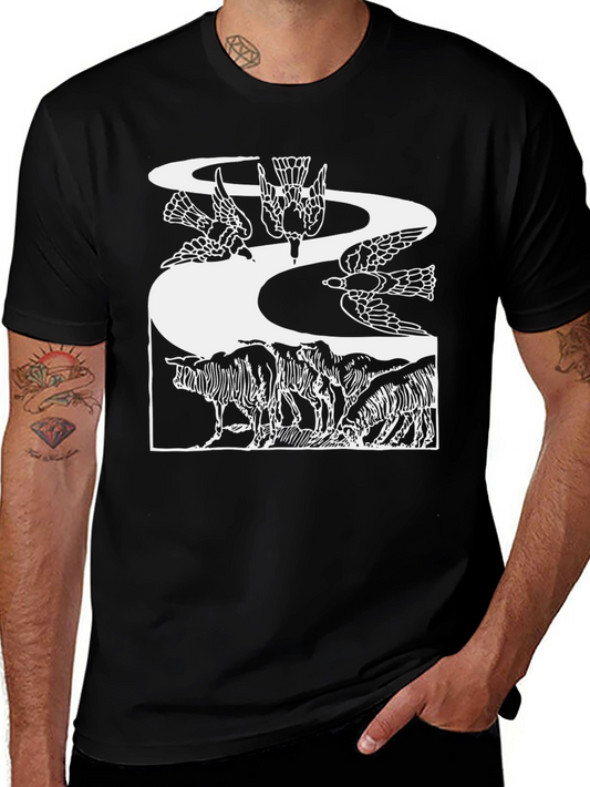 Artistic Graphic Tee - Birds & Wildlife Design