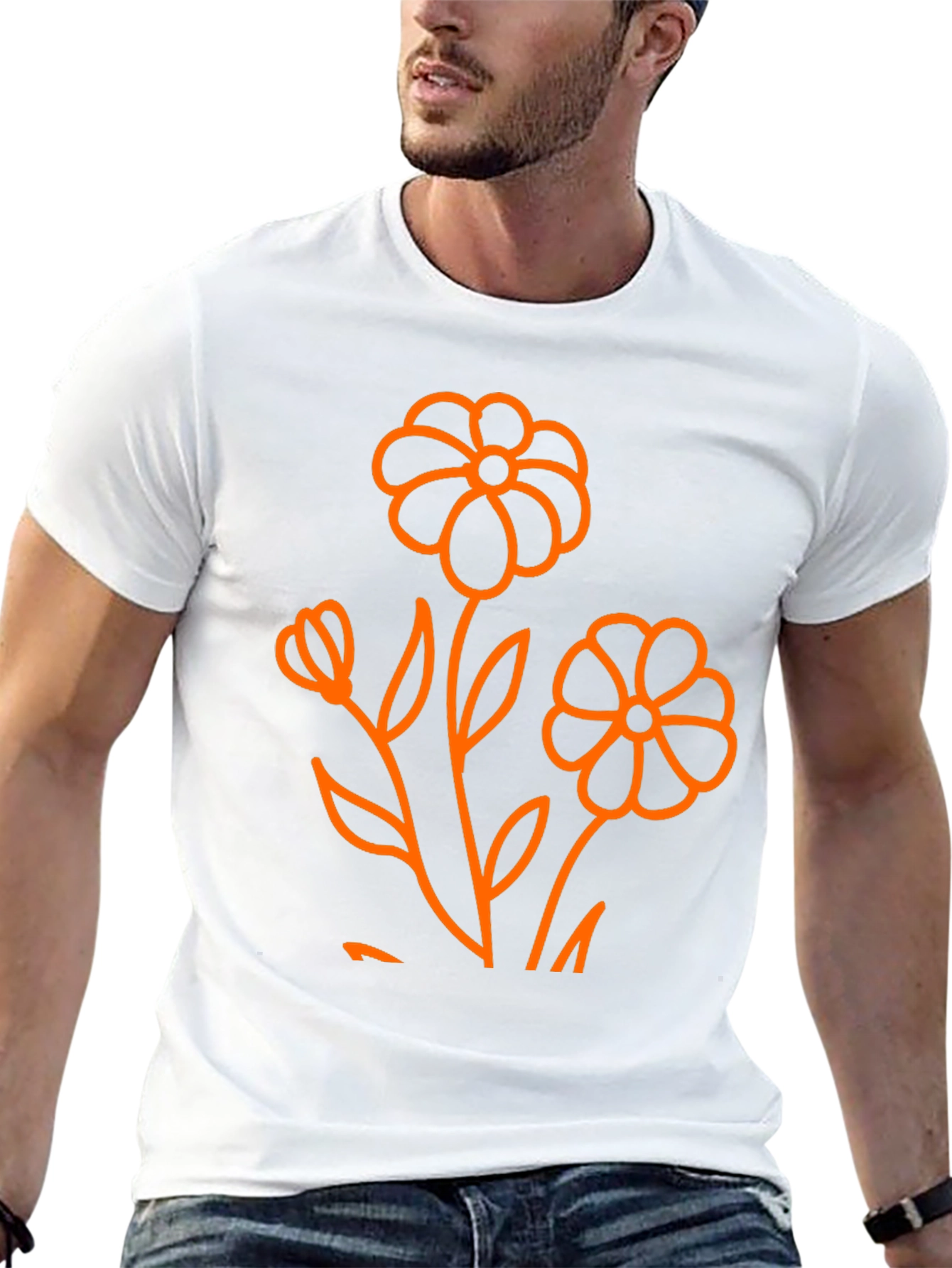 Black T-Shirt with Orange Floral Graphic