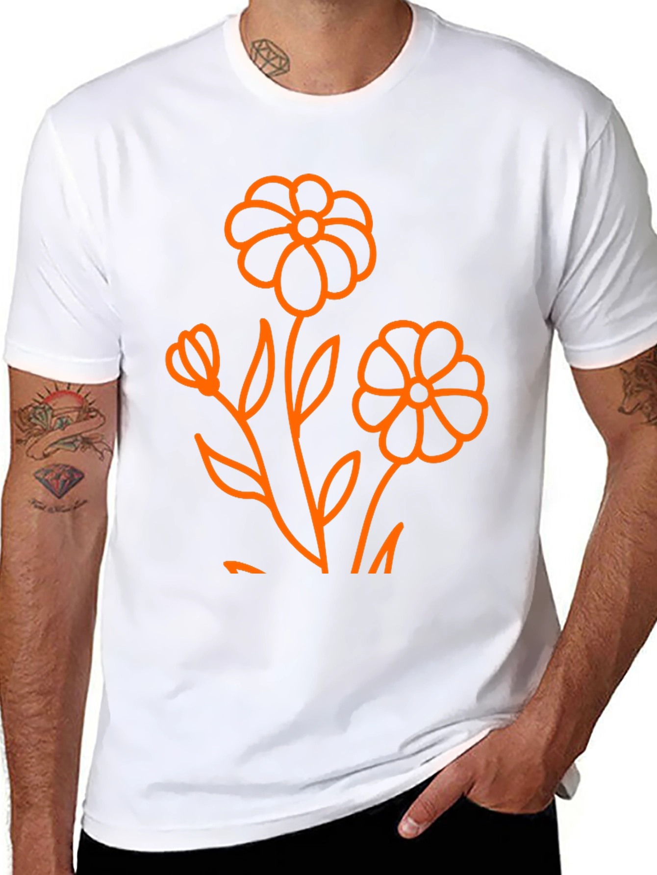 Black T-Shirt with Orange Floral Graphic