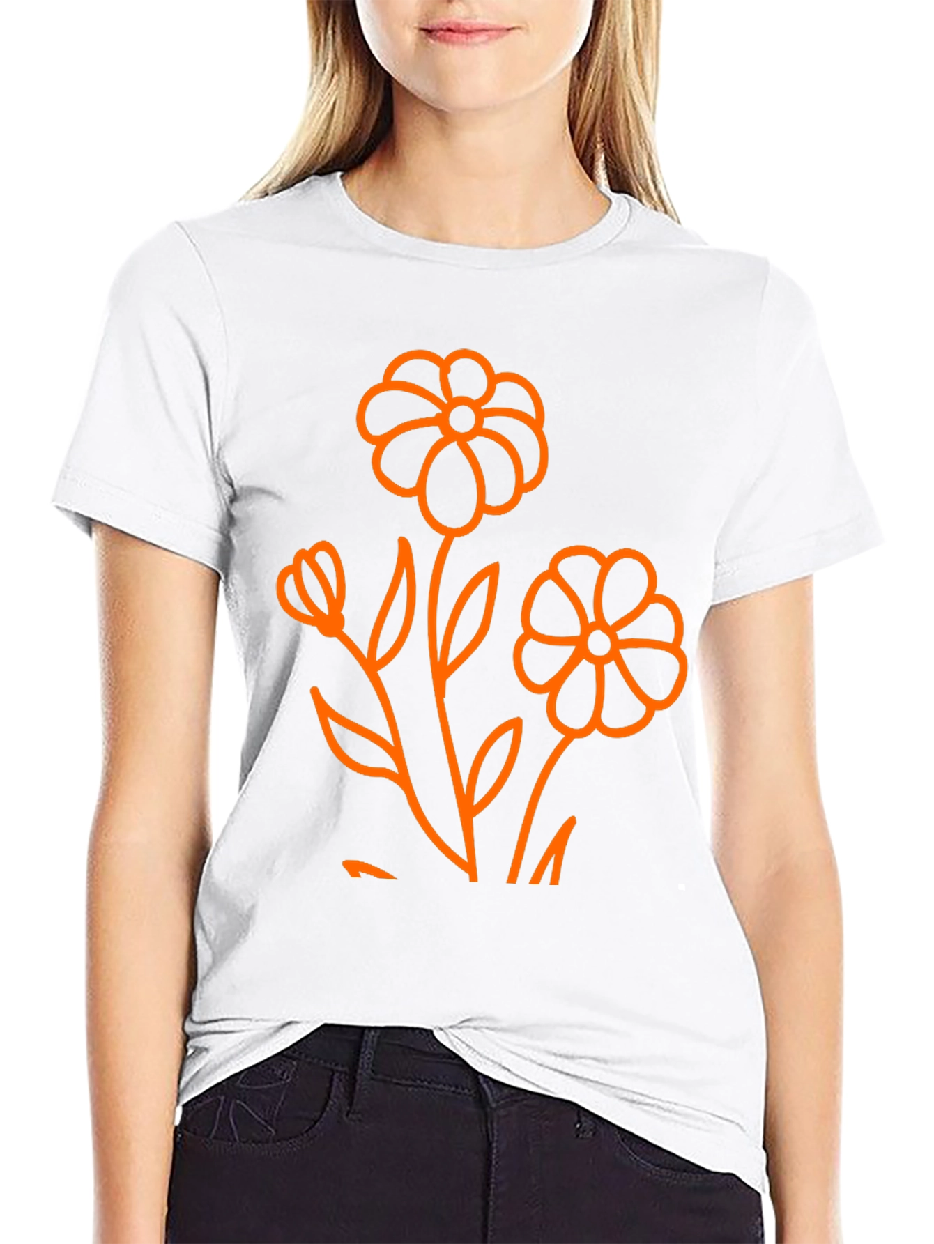 Black T-Shirt with Orange Floral Graphic