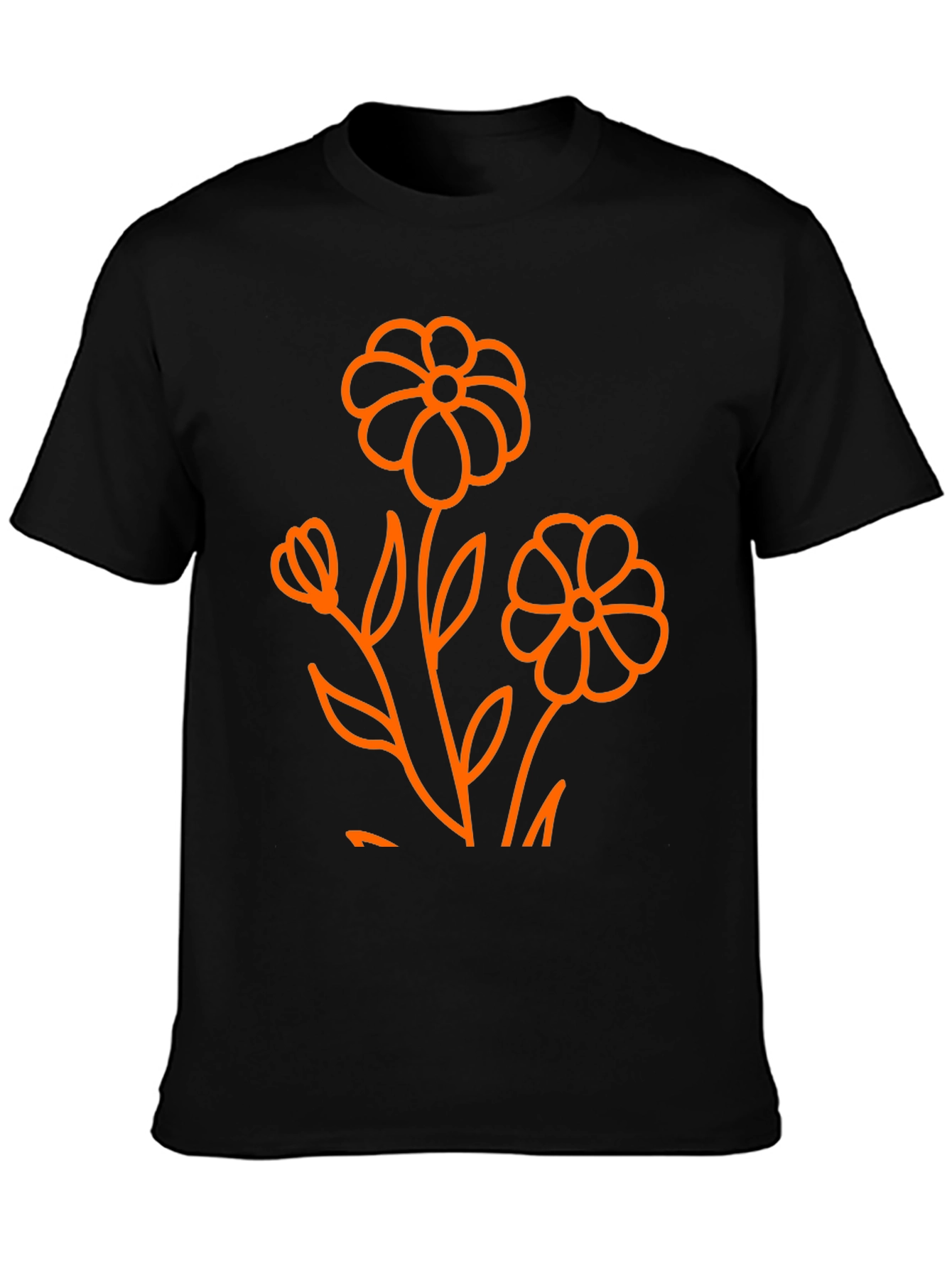 Black T-Shirt with Orange Floral Graphic
