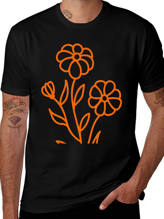 Black T-Shirt with Orange Floral Graphic