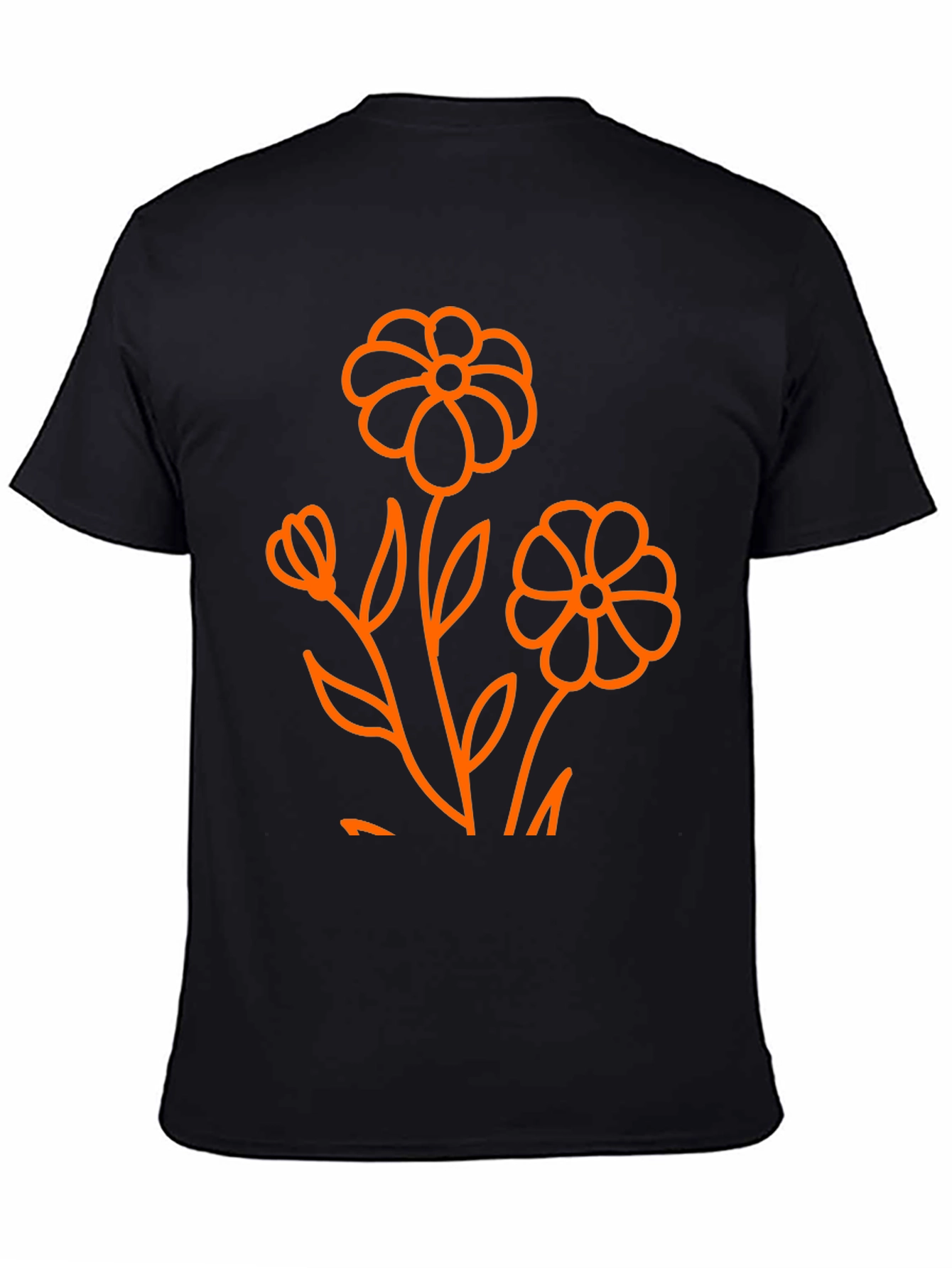 Black T-Shirt with Orange Floral Graphic