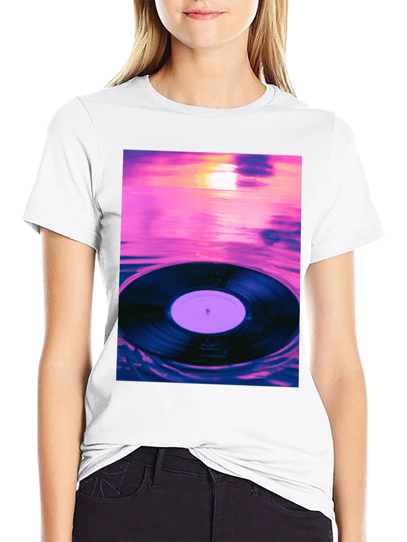 Vinyl Record Sunset Graphic Tee