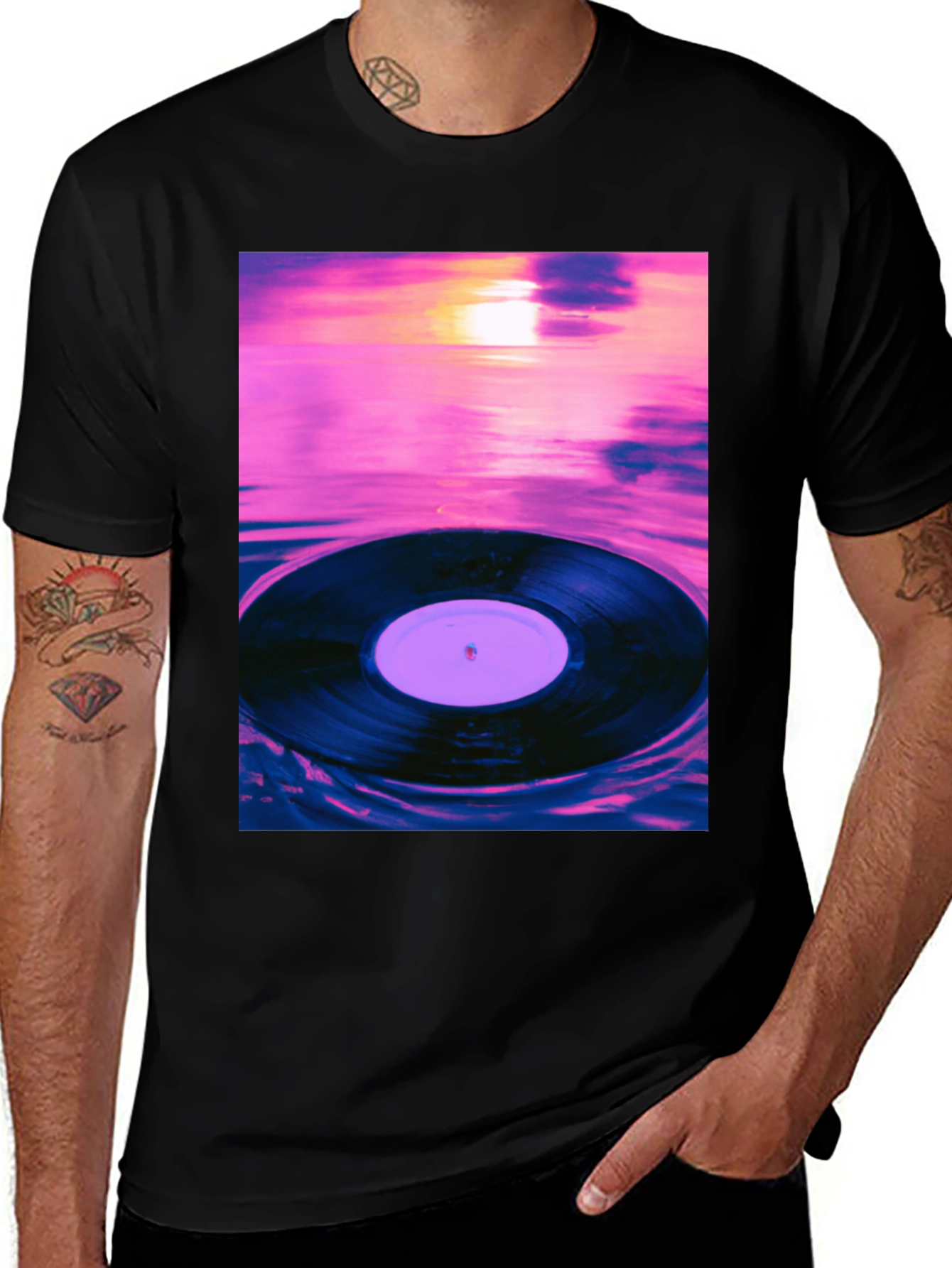 Vinyl Record Sunset Graphic Tee