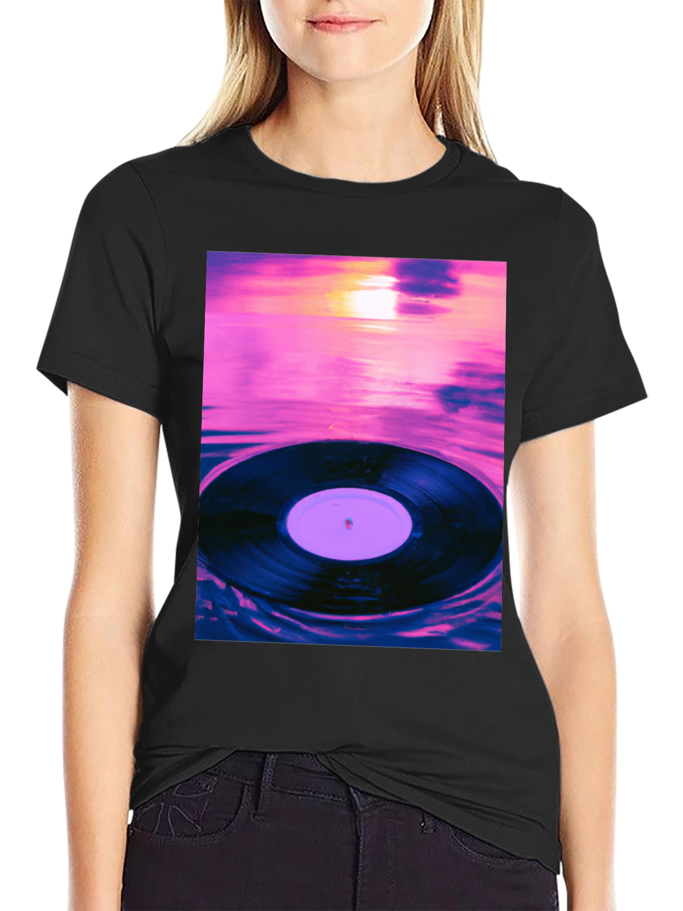 Vinyl Record Sunset Graphic Tee