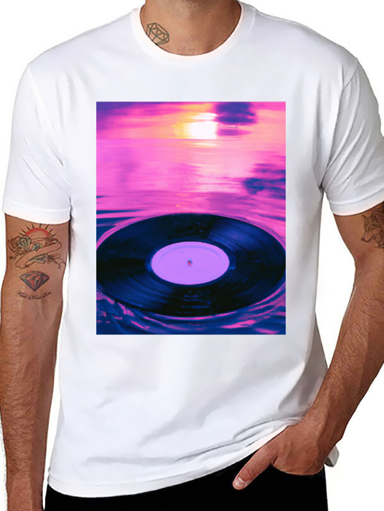 Vinyl Record Sunset Graphic Tee
