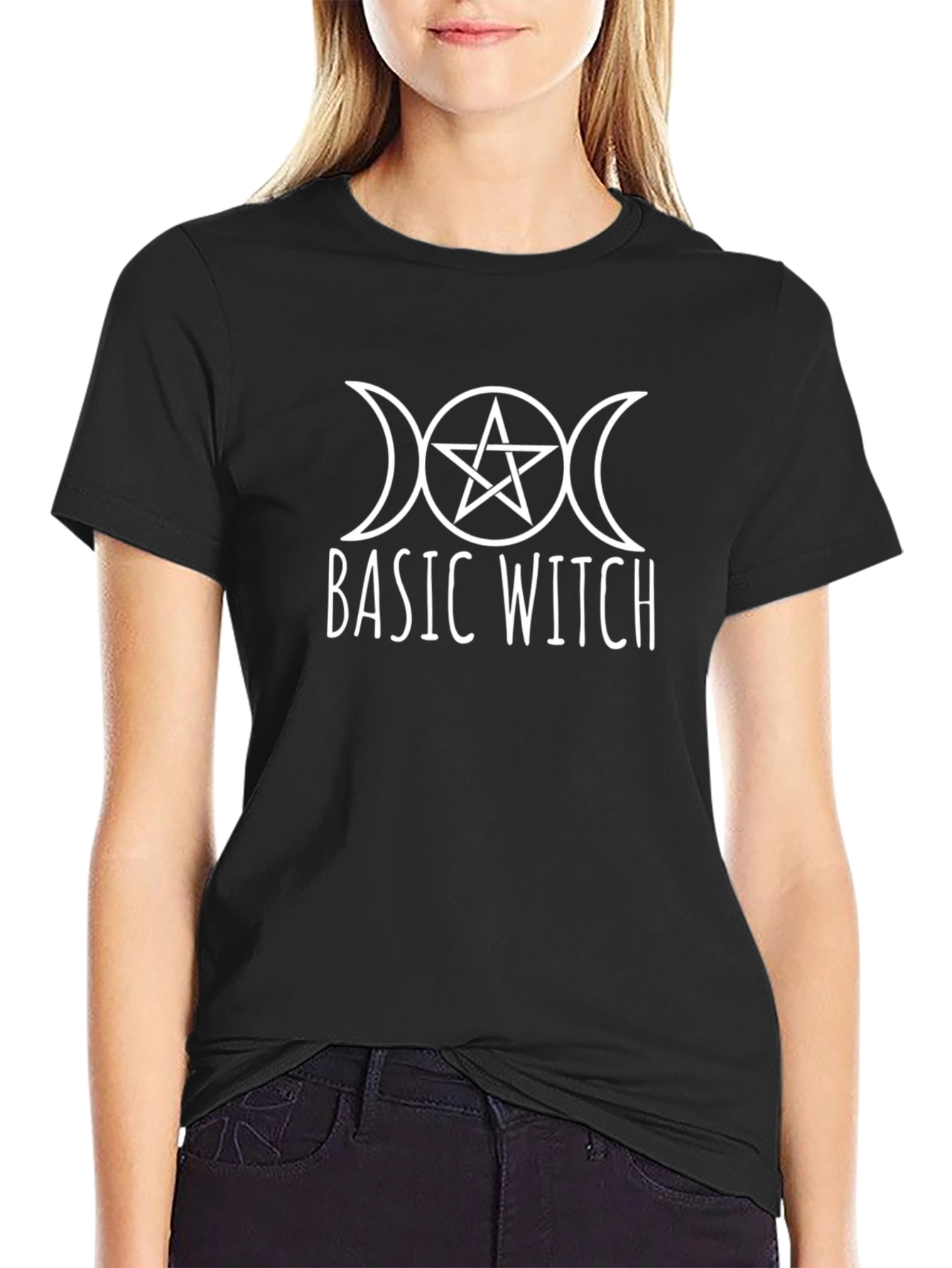 Basic Witch Graphic T-Shirt - Black Cotton Tee