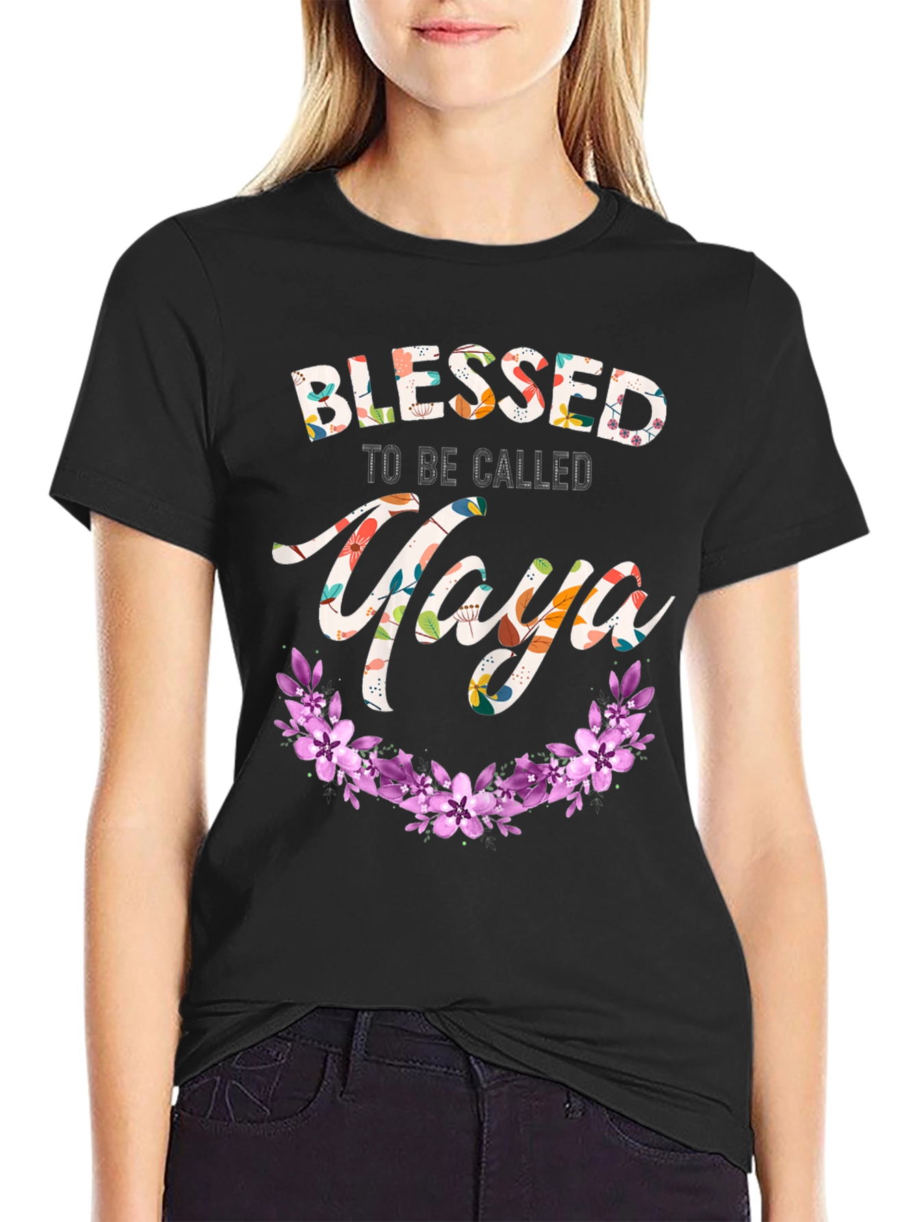 Blessed Yaya T-Shirt Floral Design