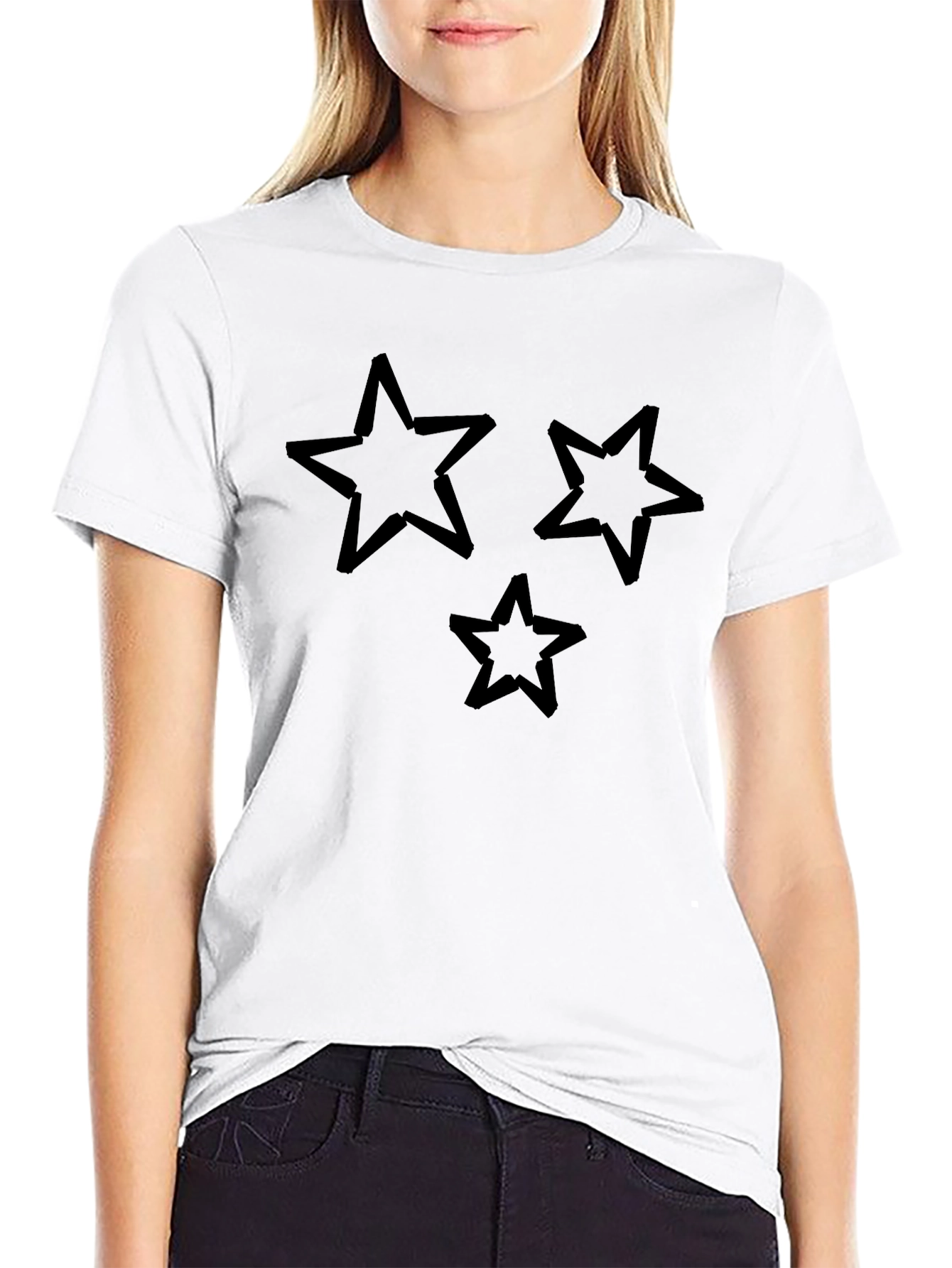 Trendy Three Star Graphic Black T-Shirt