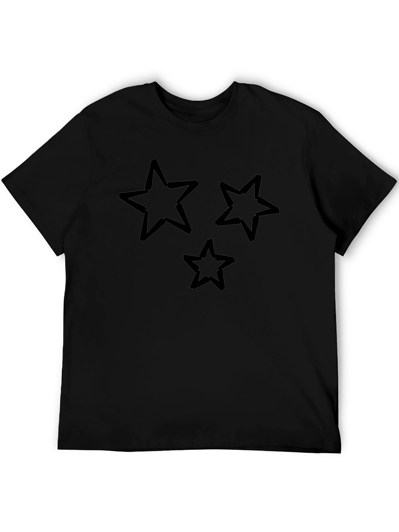 Trendy Three Star Graphic Black T-Shirt