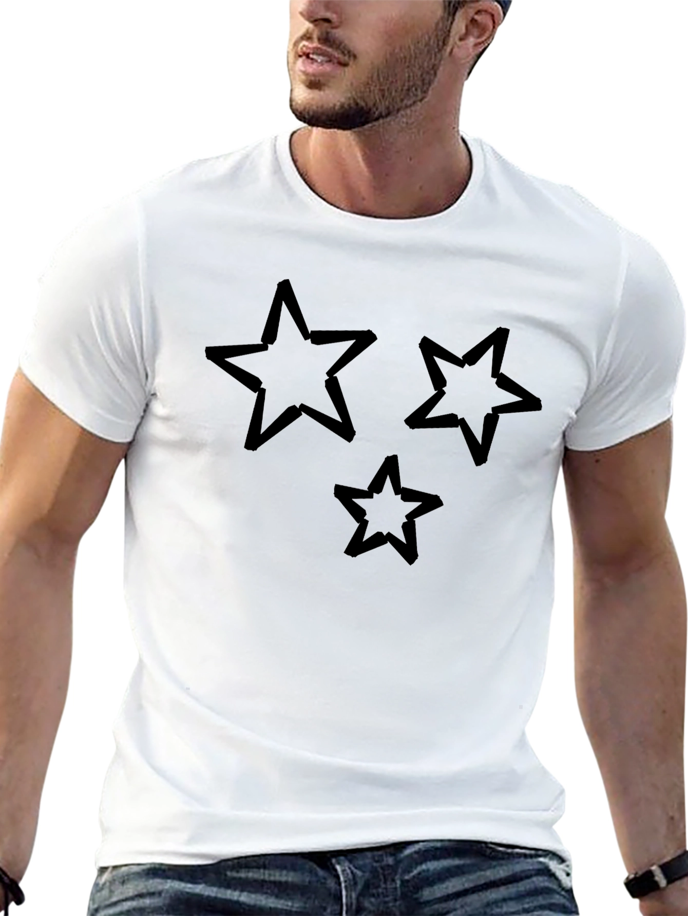 Trendy Three Star Graphic Black T-Shirt