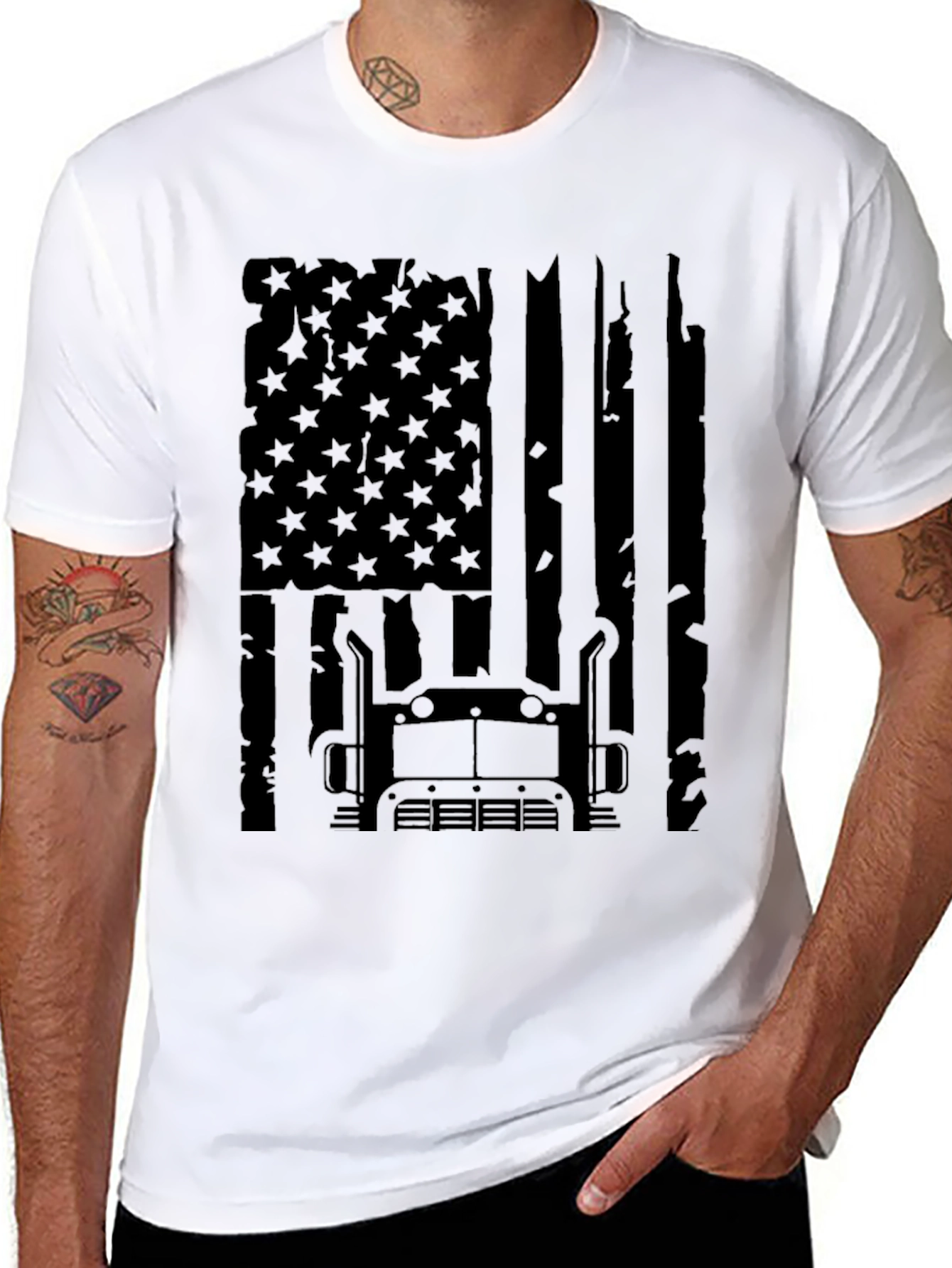 Trucker USA Flag Graphic Tee - Black