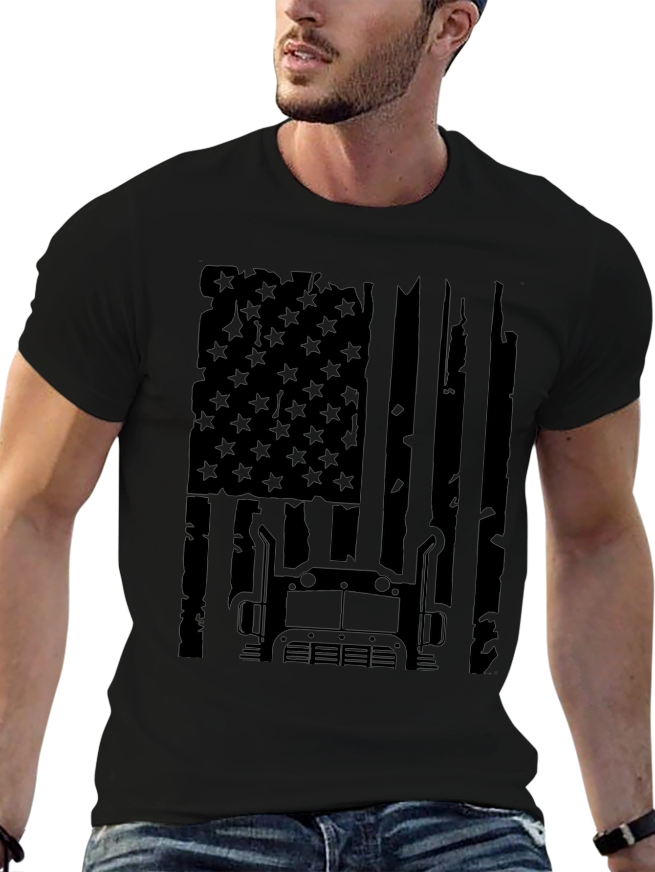 Trucker USA Flag Graphic Tee - Black