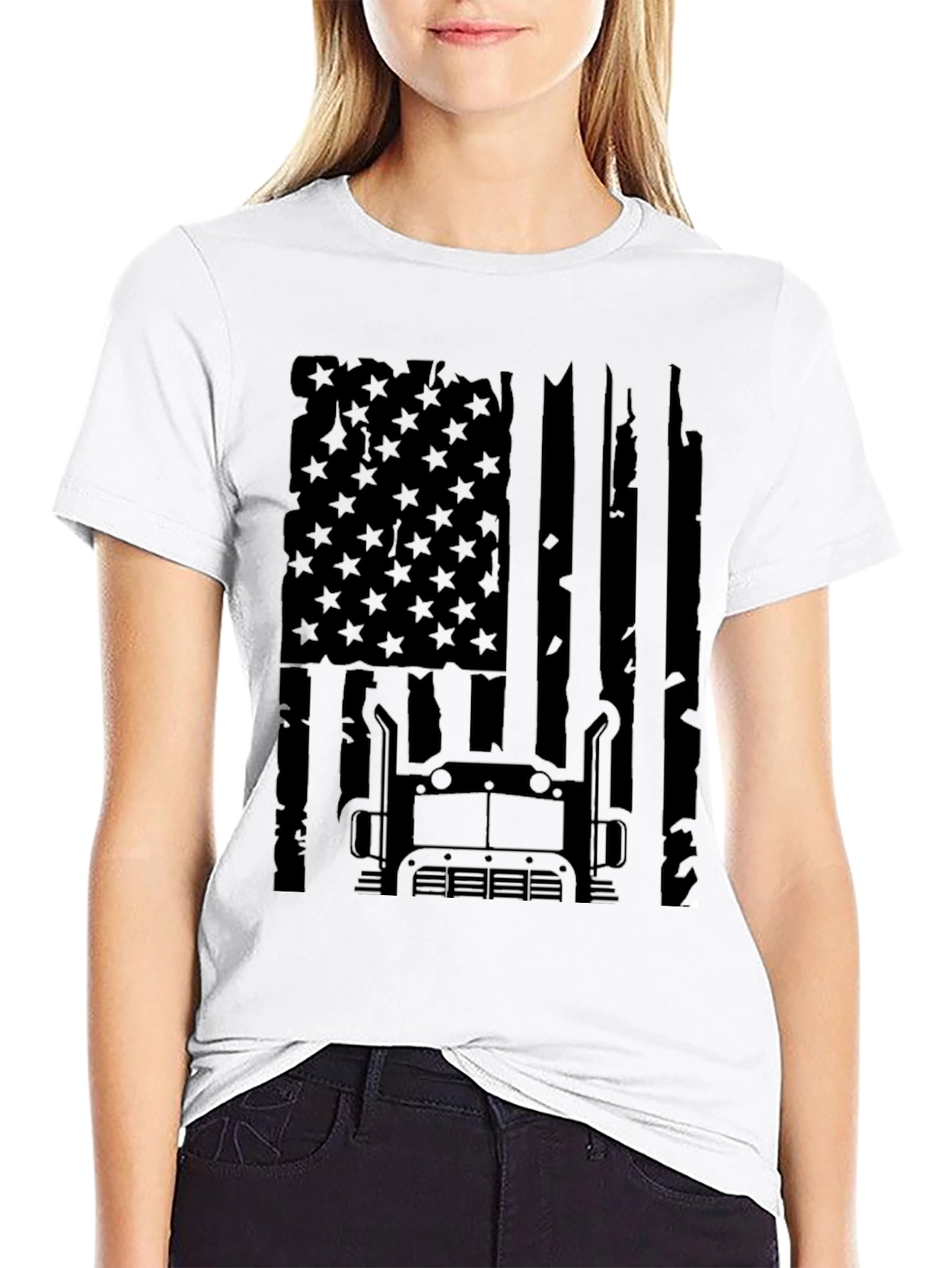 Trucker USA Flag Graphic Tee - Black