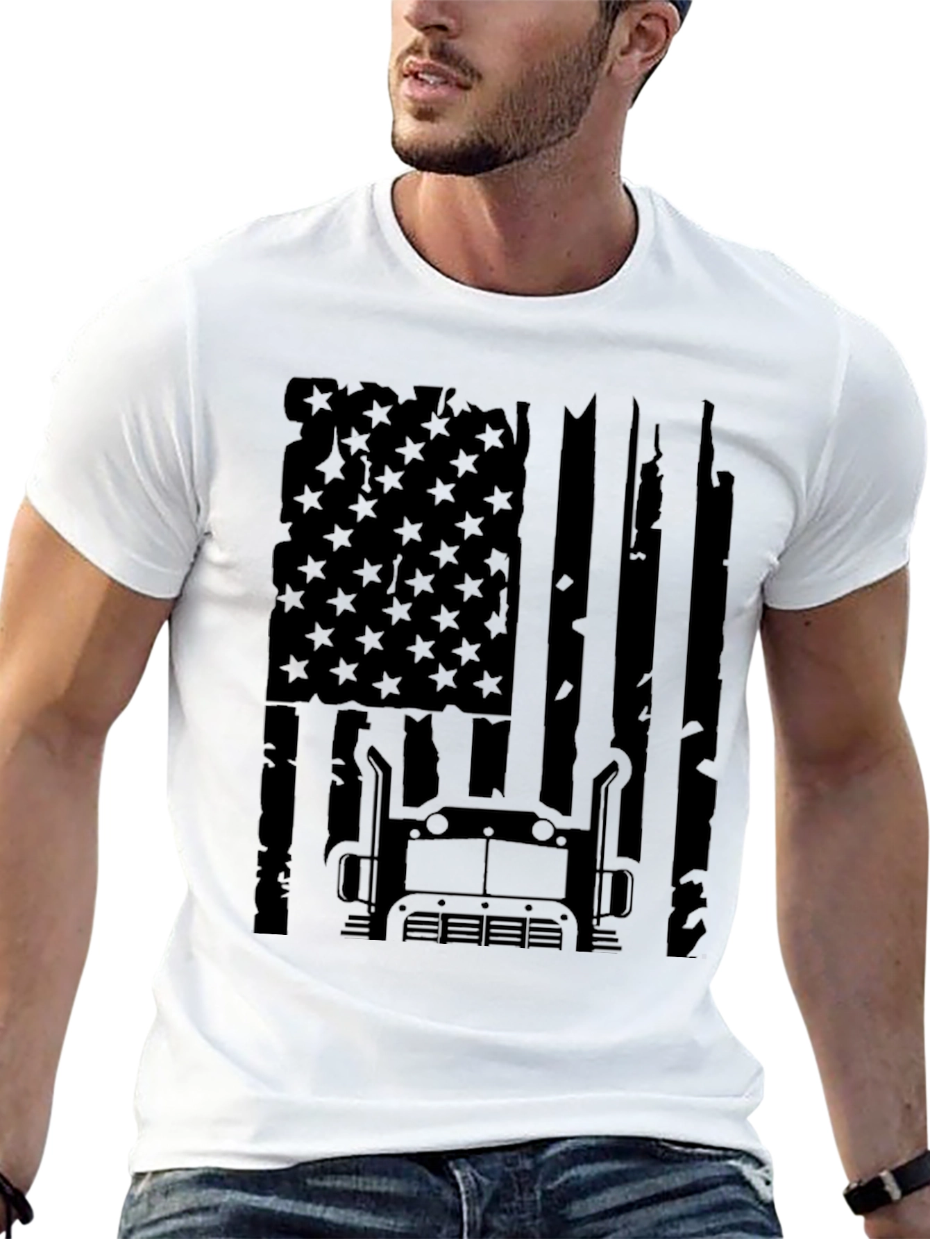 Trucker USA Flag Graphic Tee - Black