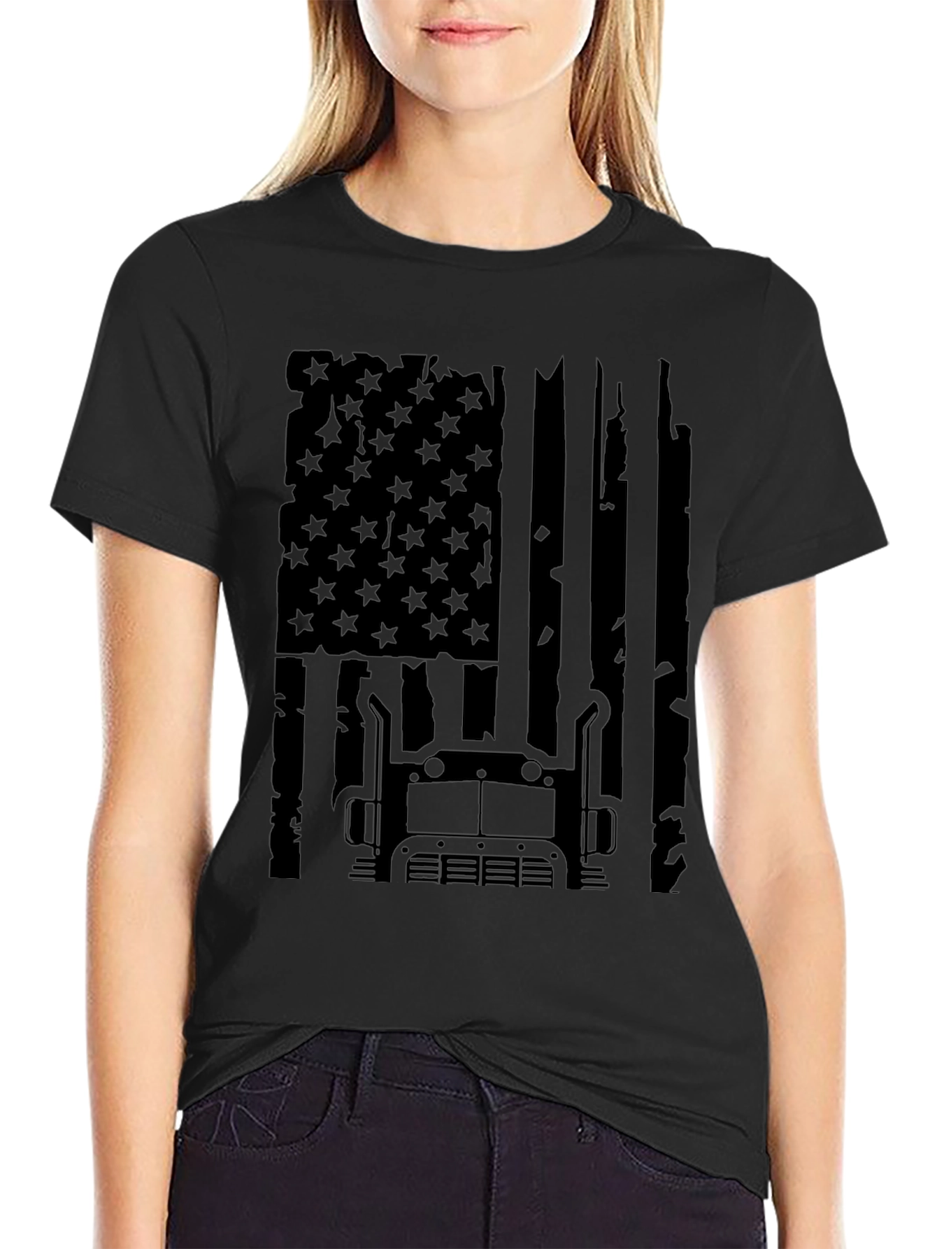 Trucker USA Flag Graphic Tee - Black