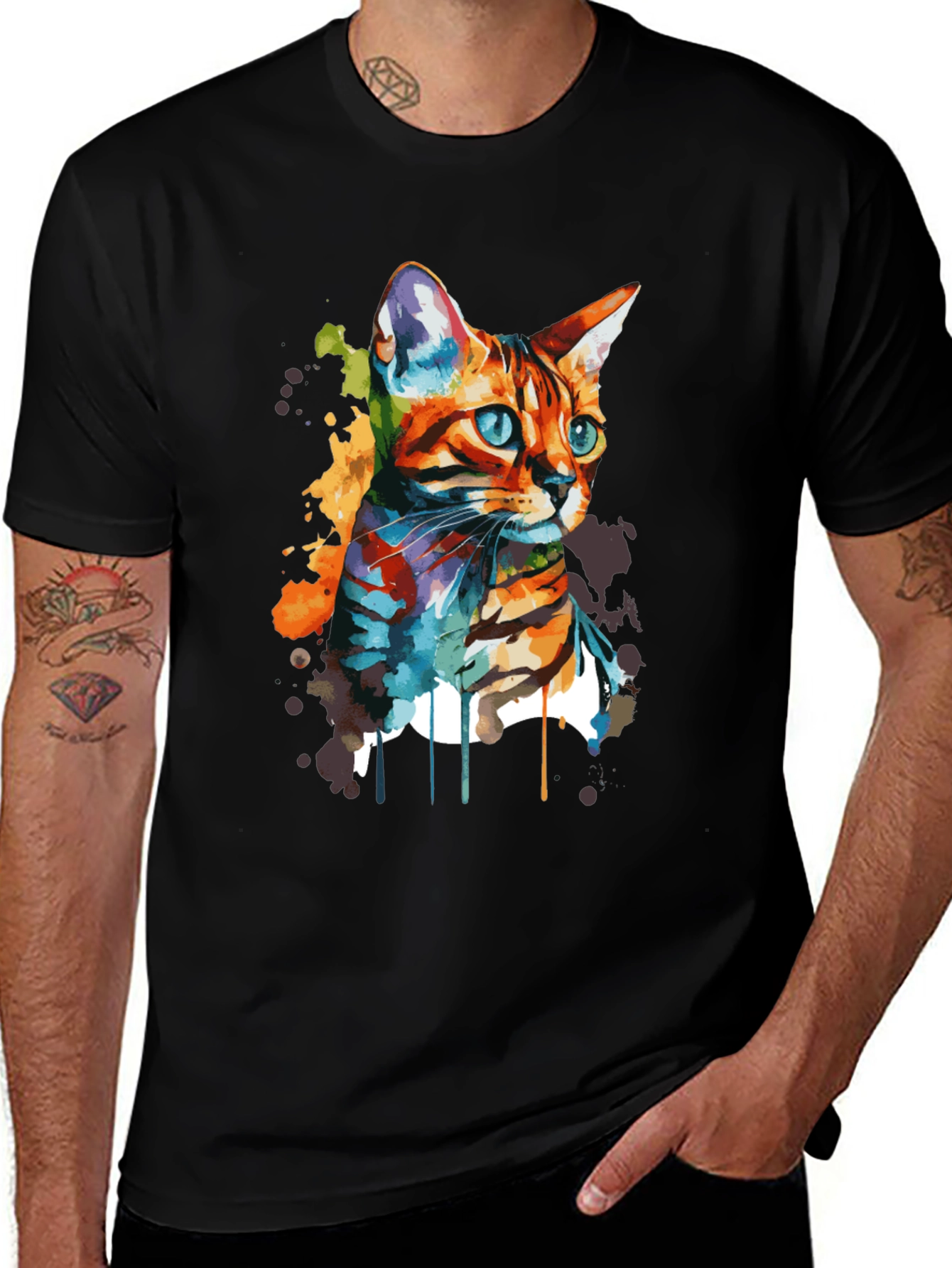 Watercolor Cat Art T-Shirt