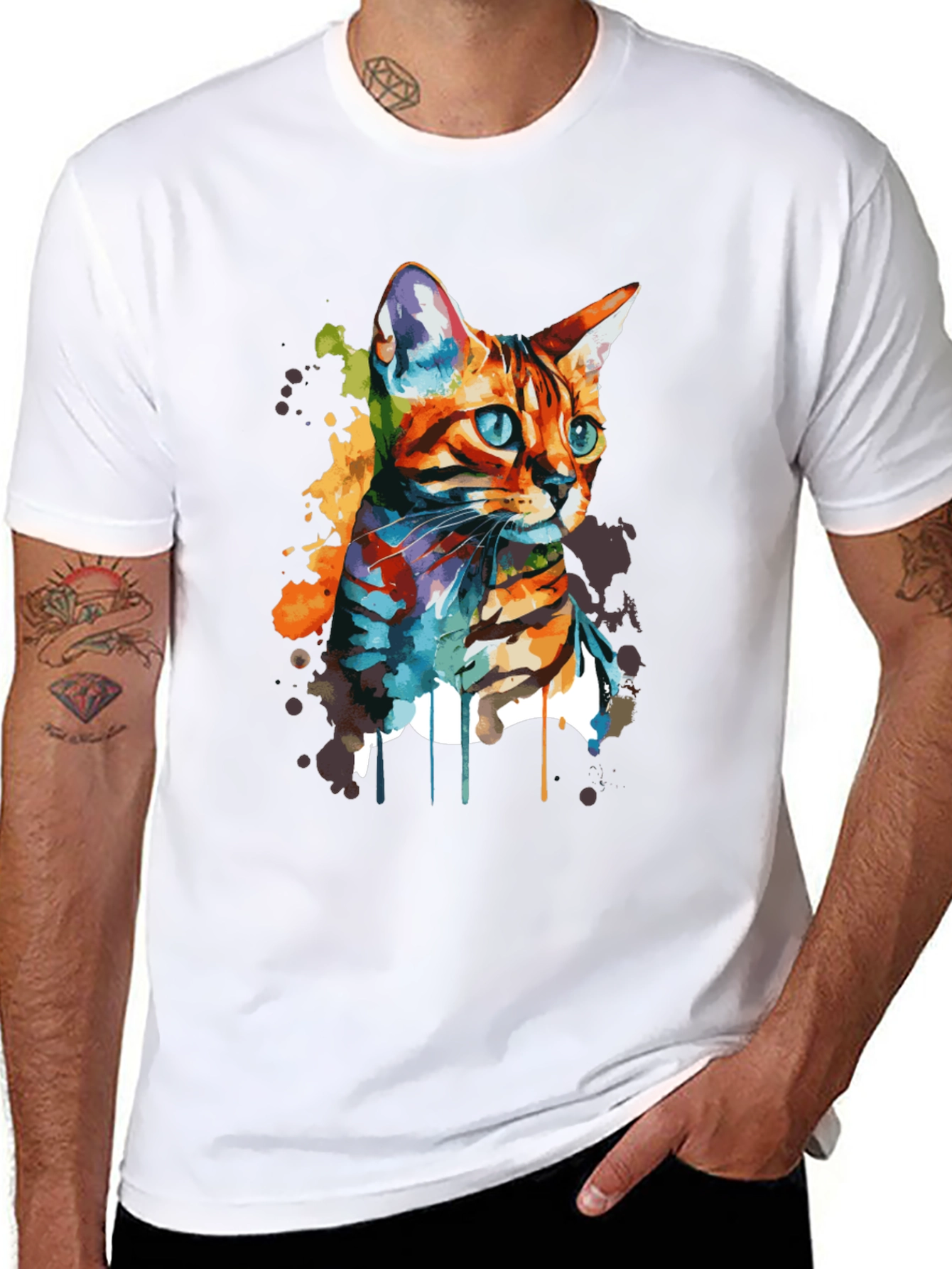 Watercolor Cat Art T-Shirt