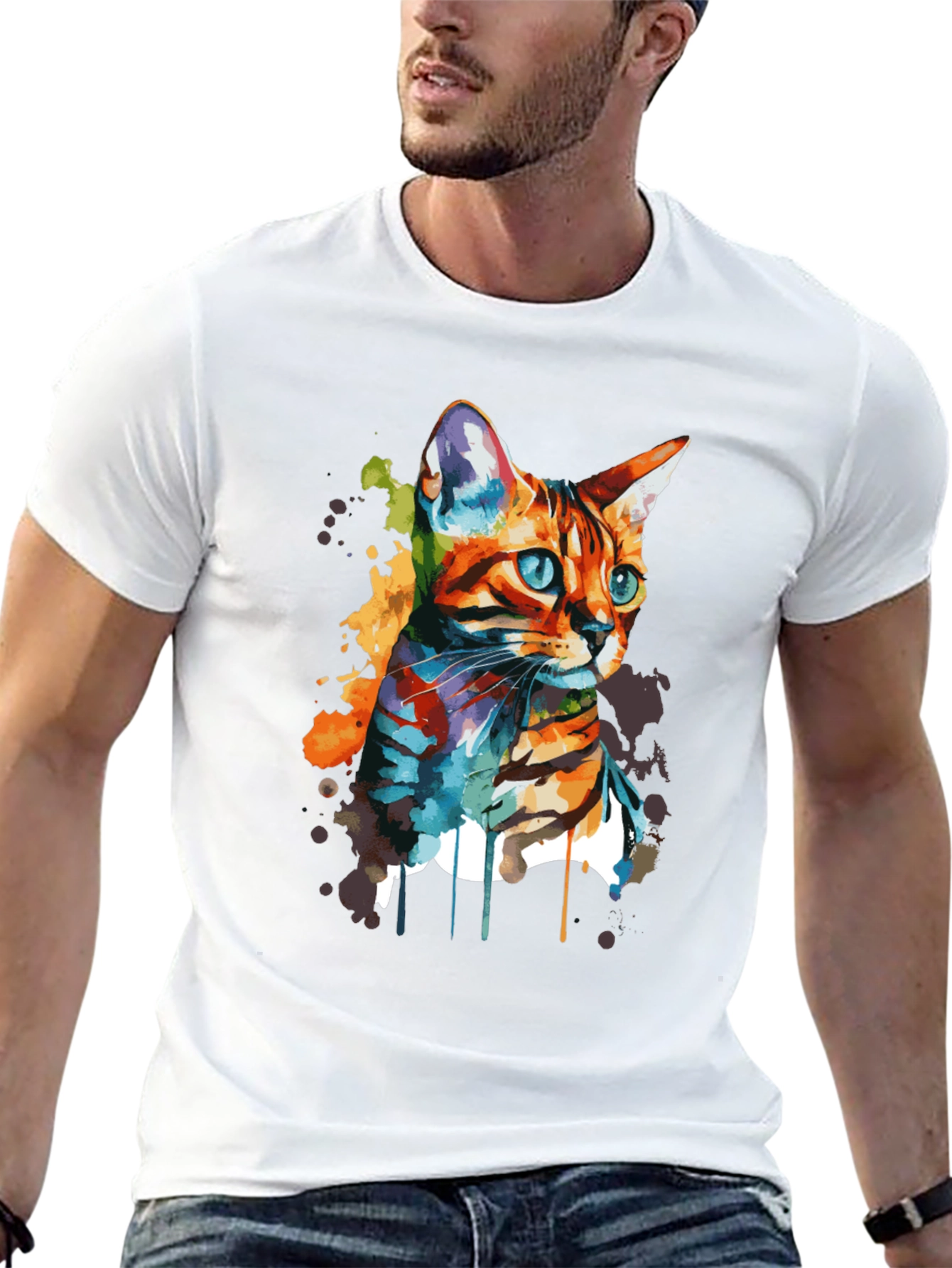 Watercolor Cat Art T-Shirt