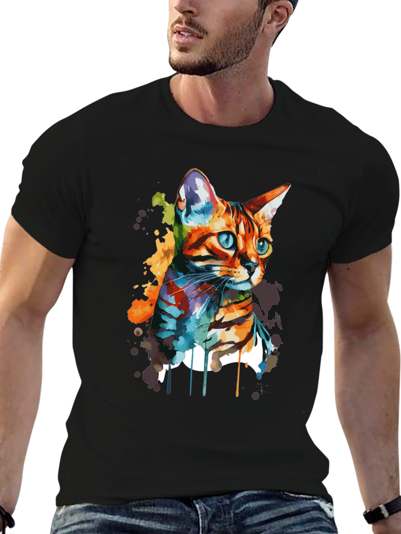 Watercolor Cat Art T-Shirt