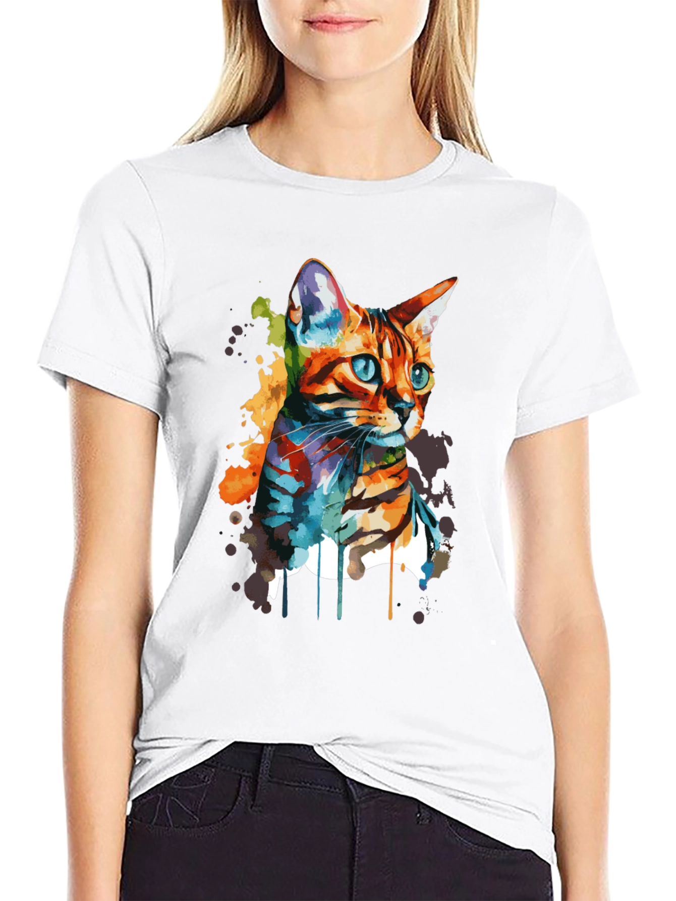Watercolor Cat Art T-Shirt