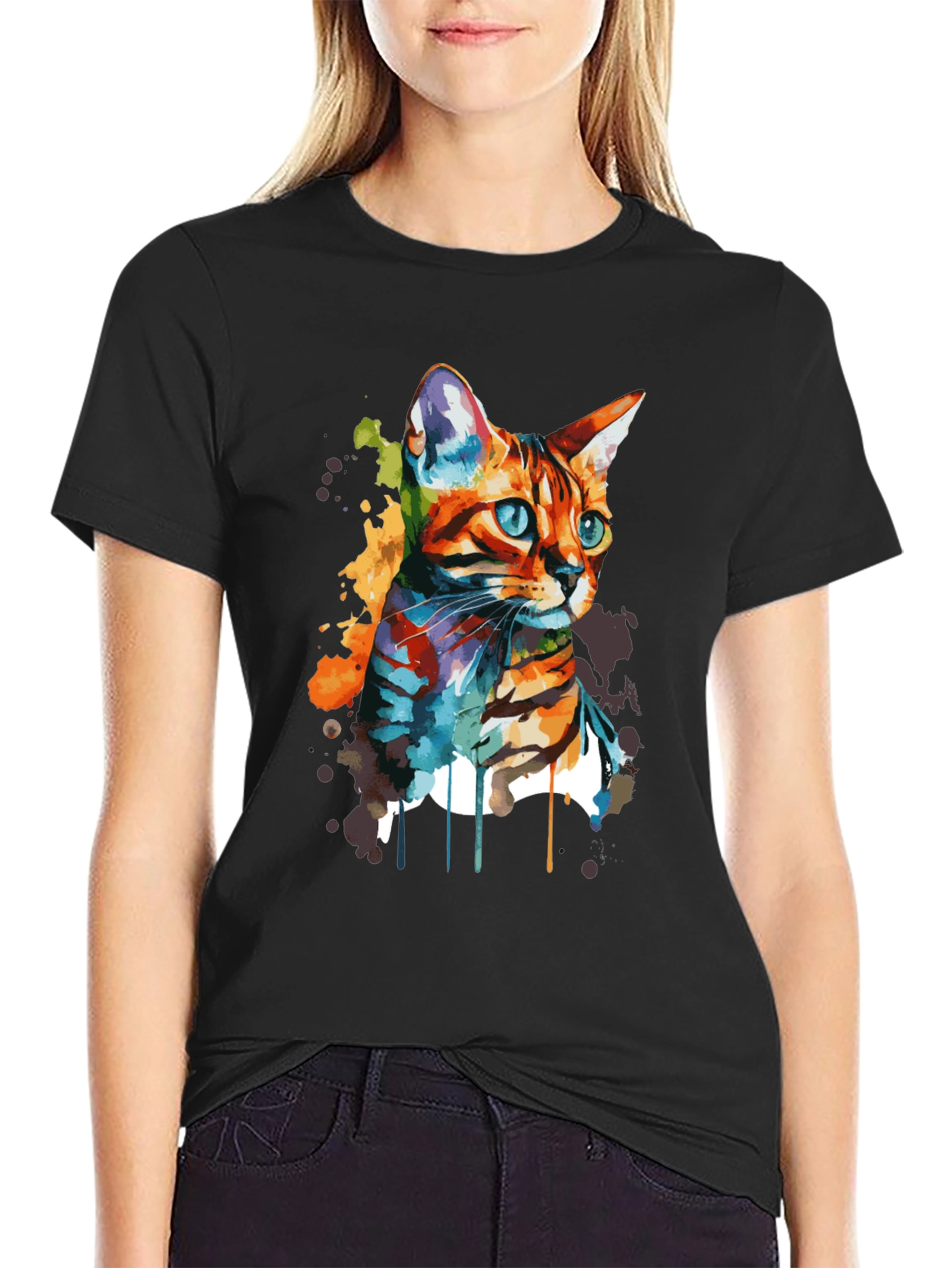 Watercolor Cat Art T-Shirt