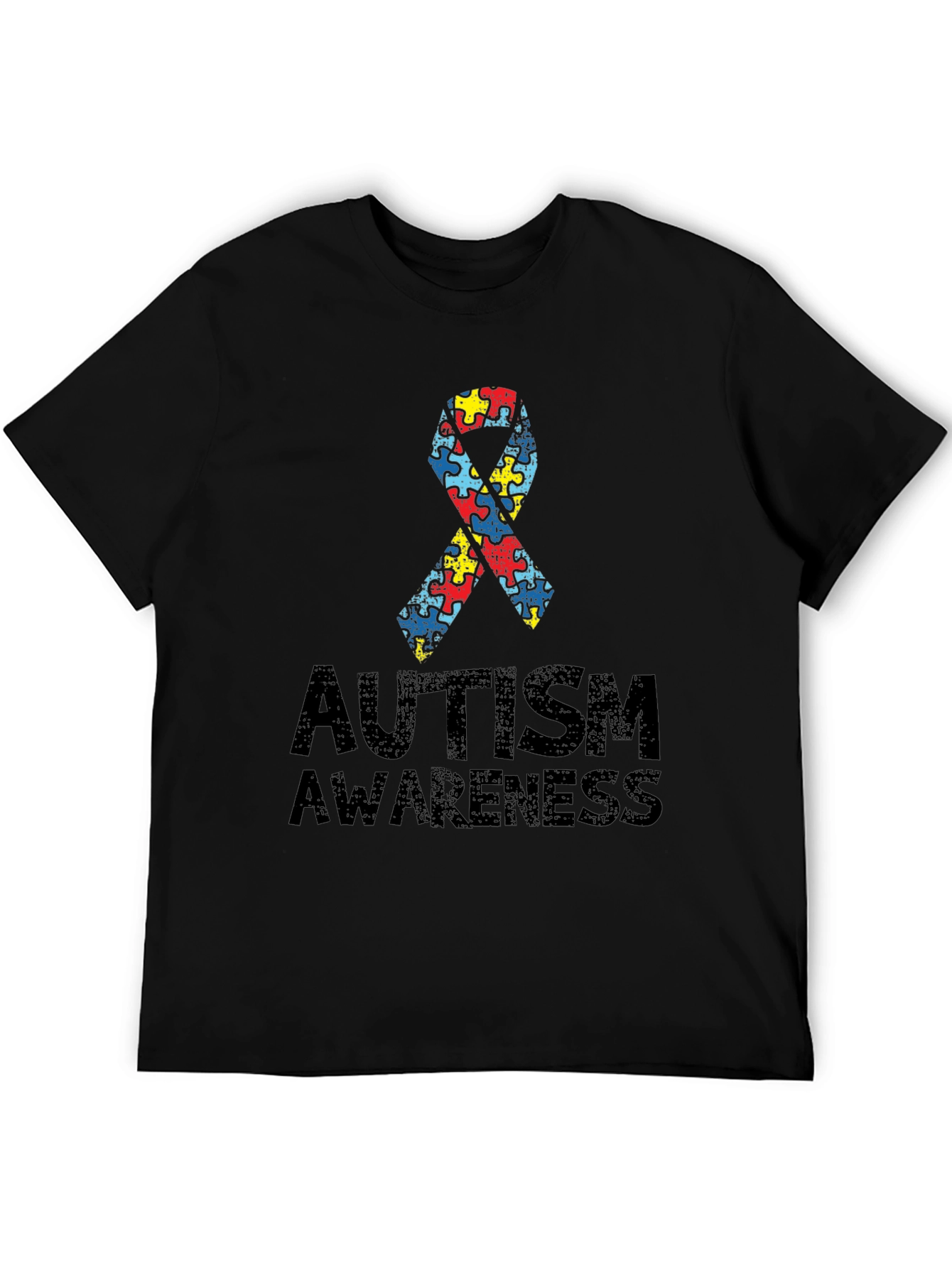 Autism Awareness Puzzle Ribbon T-Shirt - Black