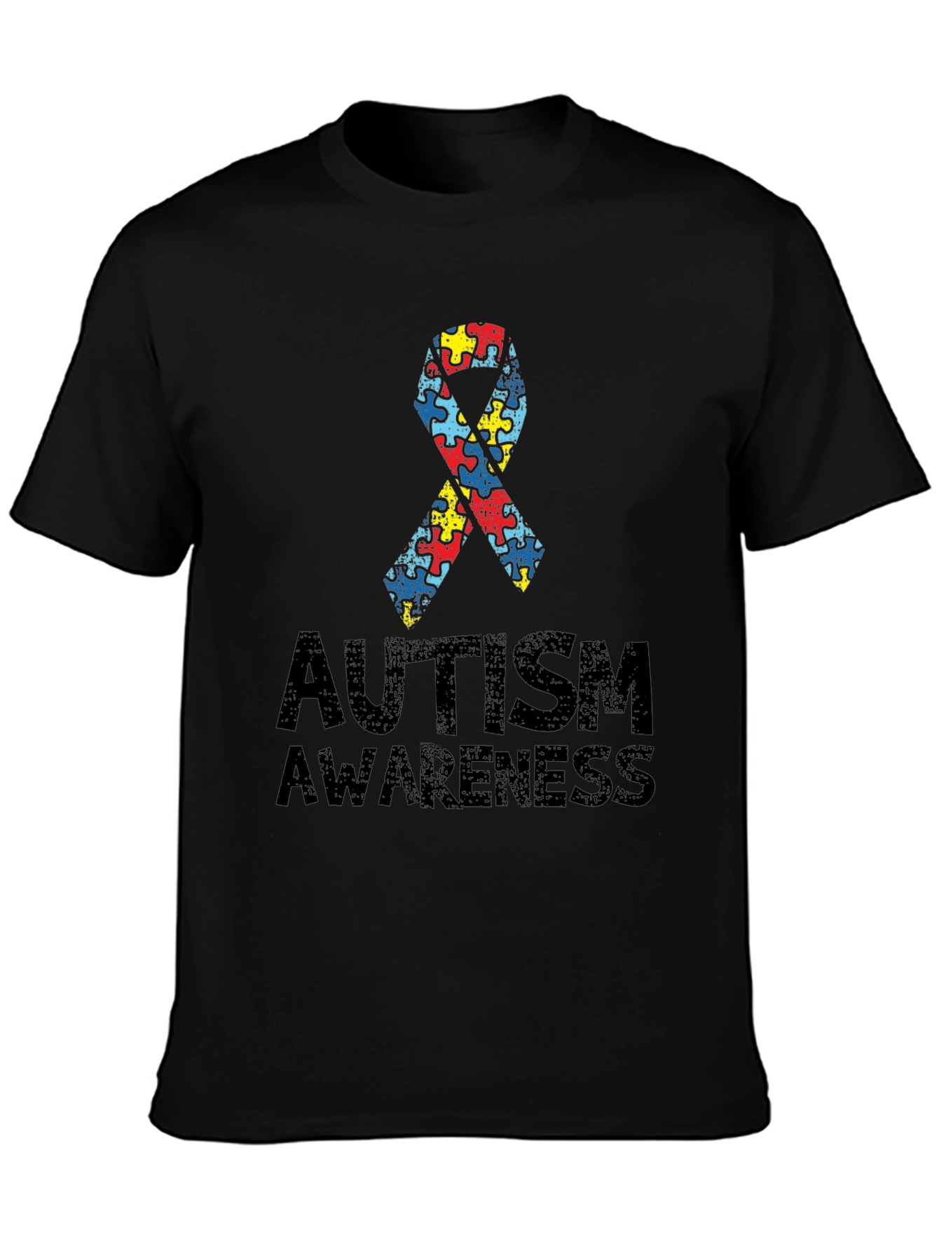 Autism Awareness Puzzle Ribbon T-Shirt - Black
