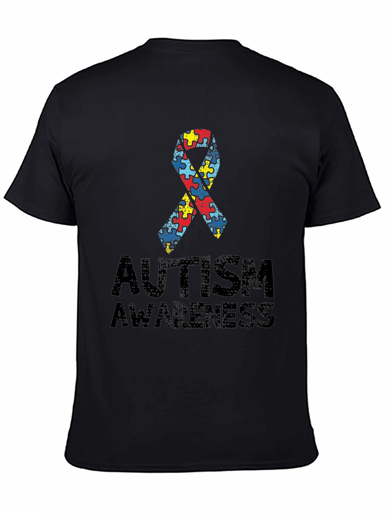Autism Awareness Puzzle Ribbon T-Shirt - Black